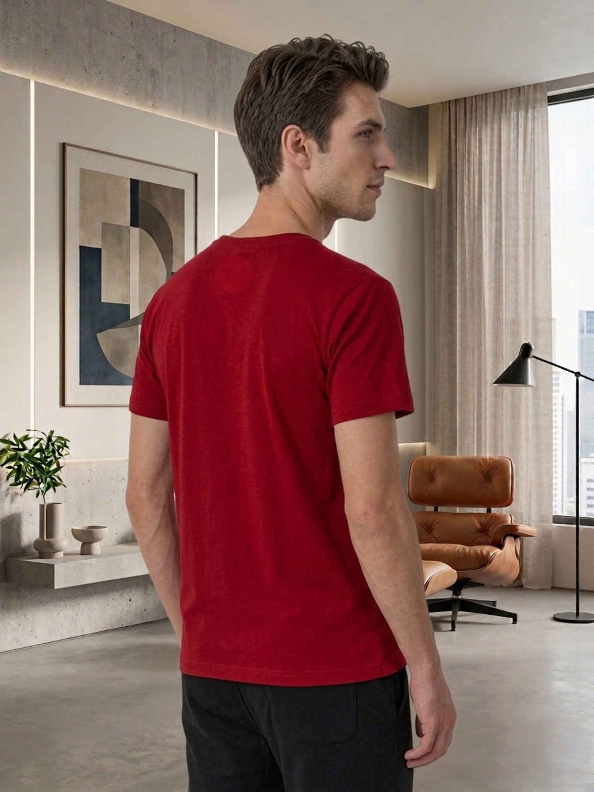 Lux Cozi Men s Ultimate Comfort & Style Round Neck Cotton T-shirt | Maroon | Size | XL
