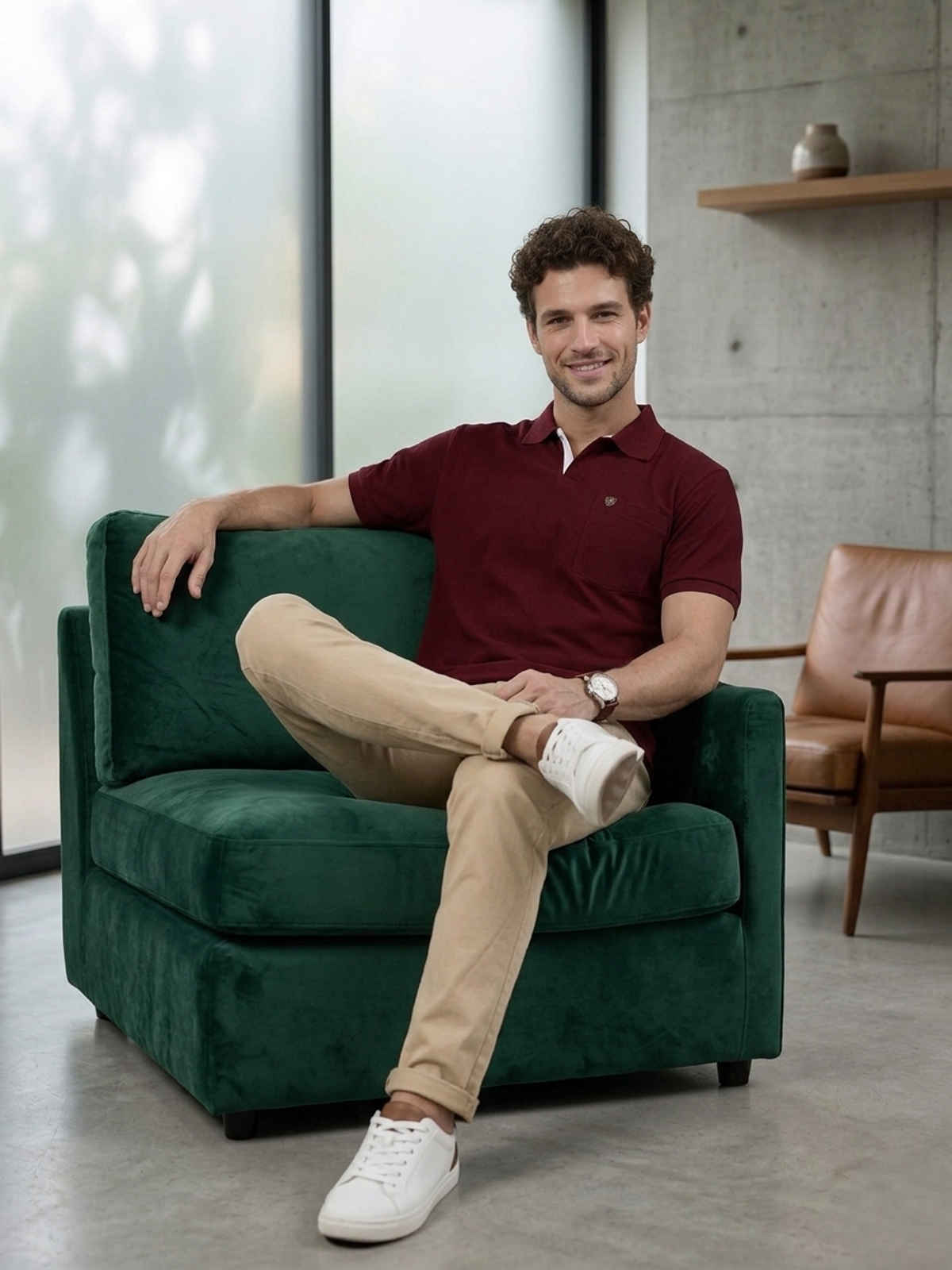 Lux Cozi Men's Solid Cotton Polo T-shirt with Pocket | Maroon - XXL