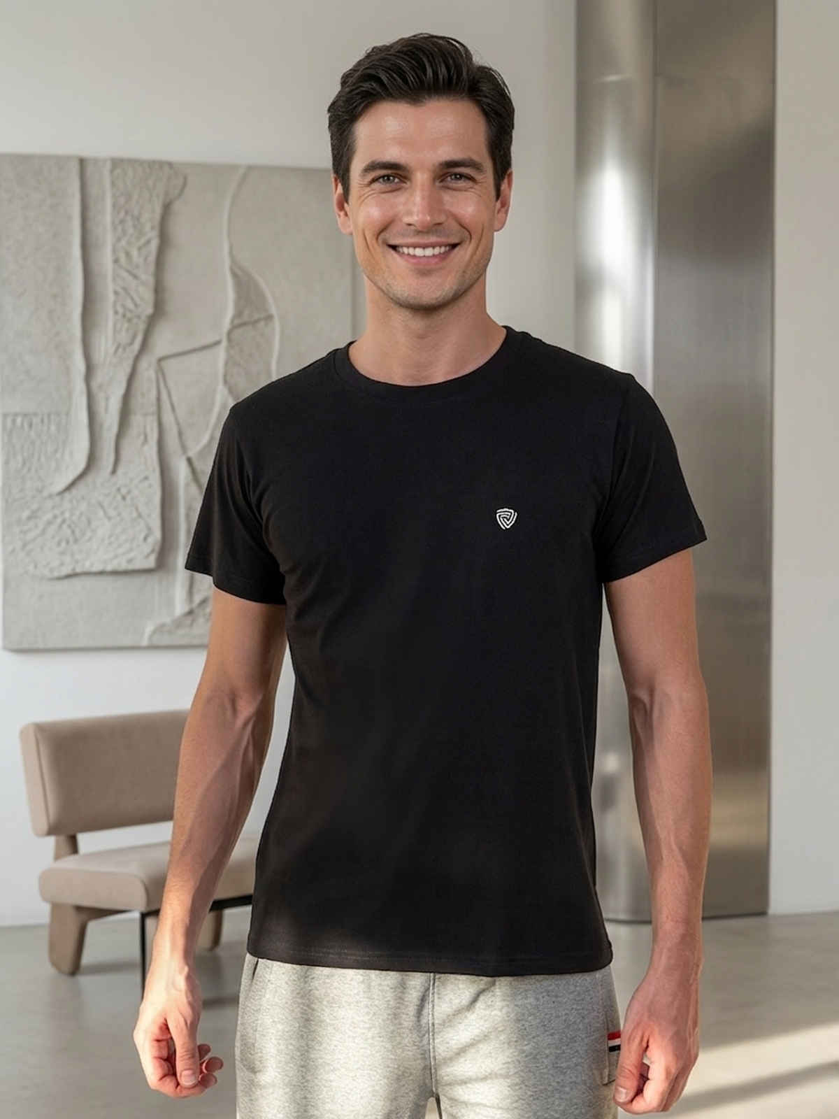 Lux Cozi Men s Ultimate Comfort & Style Round Neck Cotton T-shirt | Black | Size | L