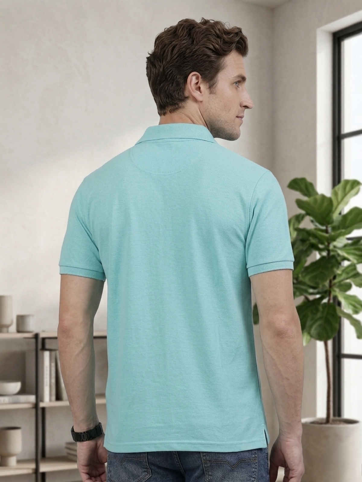 Lux Cozi Men's Solid Cotton Polo T-shirt with Pocket | Pool Blue - L