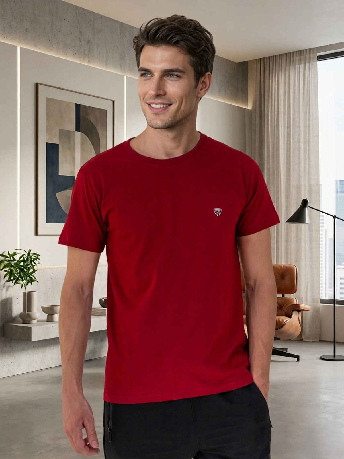 Lux Cozi Men s Ultimate Comfort & Style Round Neck Cotton T-shirt | Maroon | Size | XL
