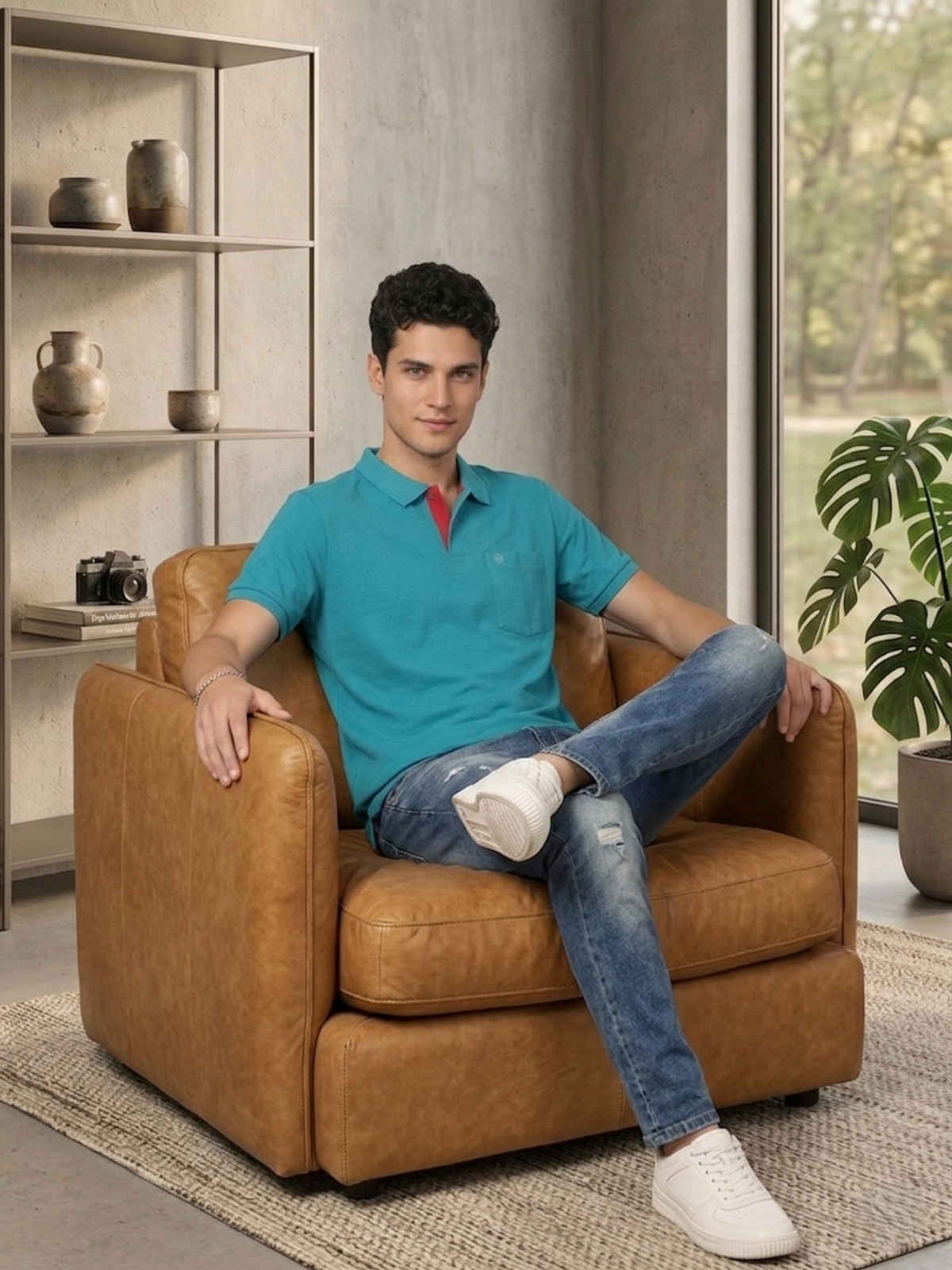 Lux Cozi Men's Solid Cotton Polo T-shirt with Pocket | Sea Green - XXL