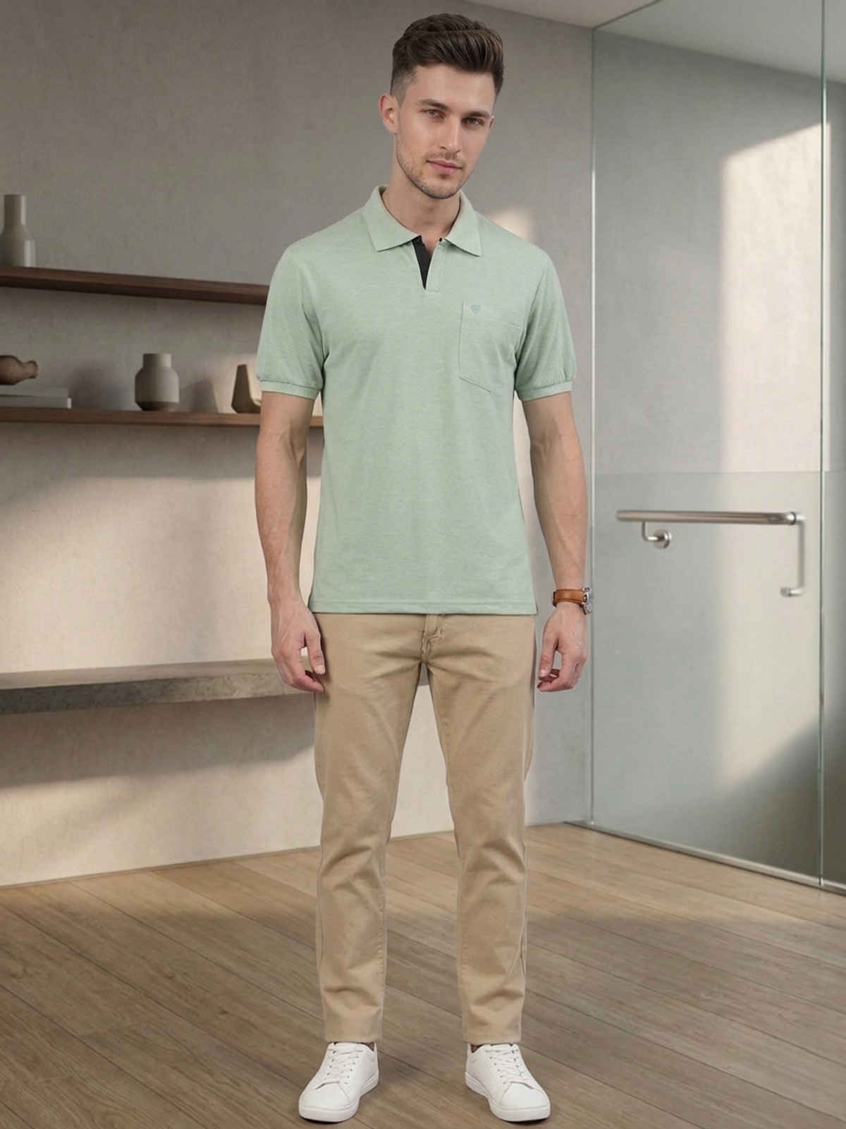 Lux Cozi Men's Solid Cotton Polo T-shirt with Pocket | Mint Green - M
