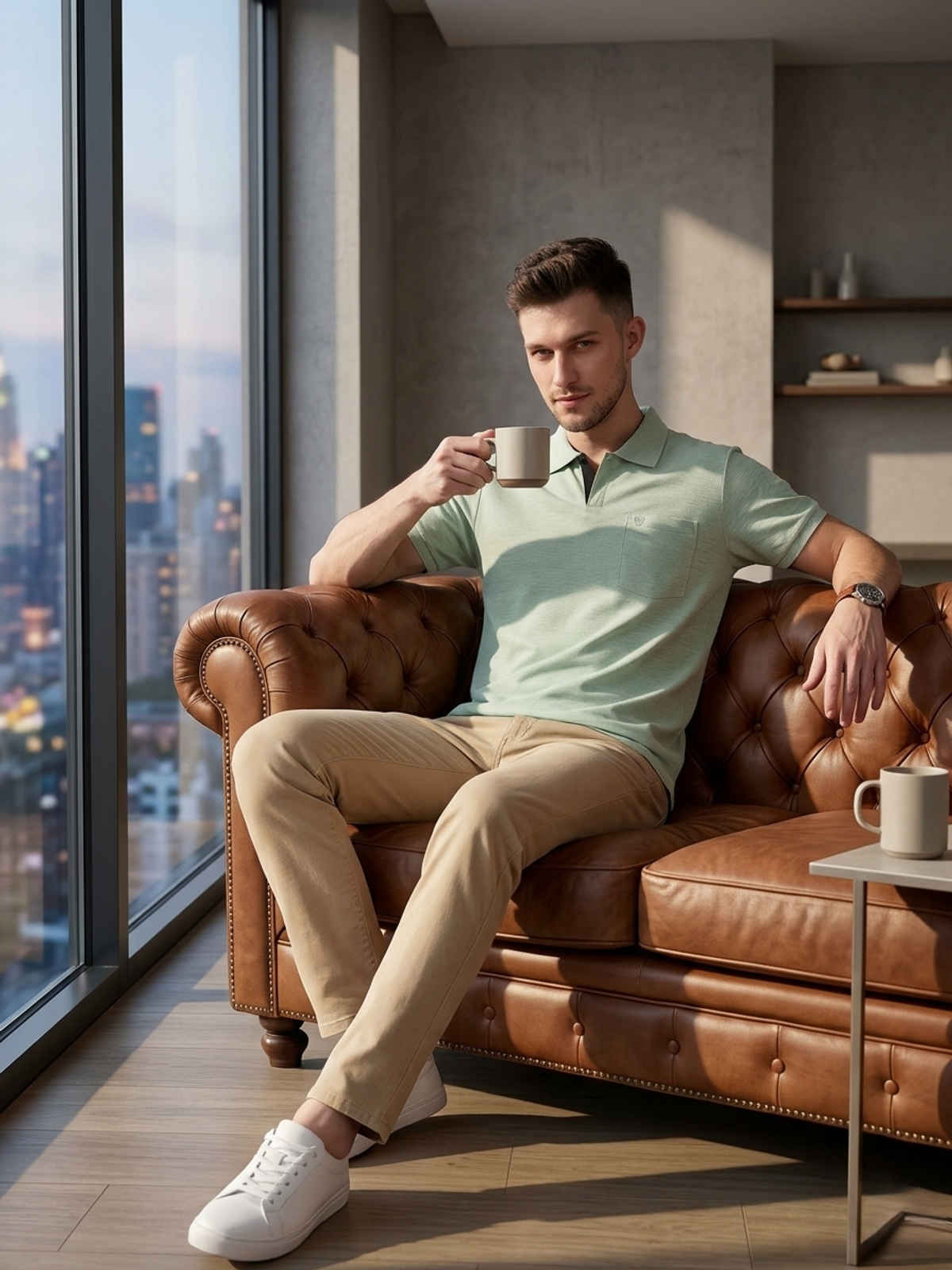 Lux Cozi Men's Solid Cotton Polo T-shirt with Pocket | Mint Green - M