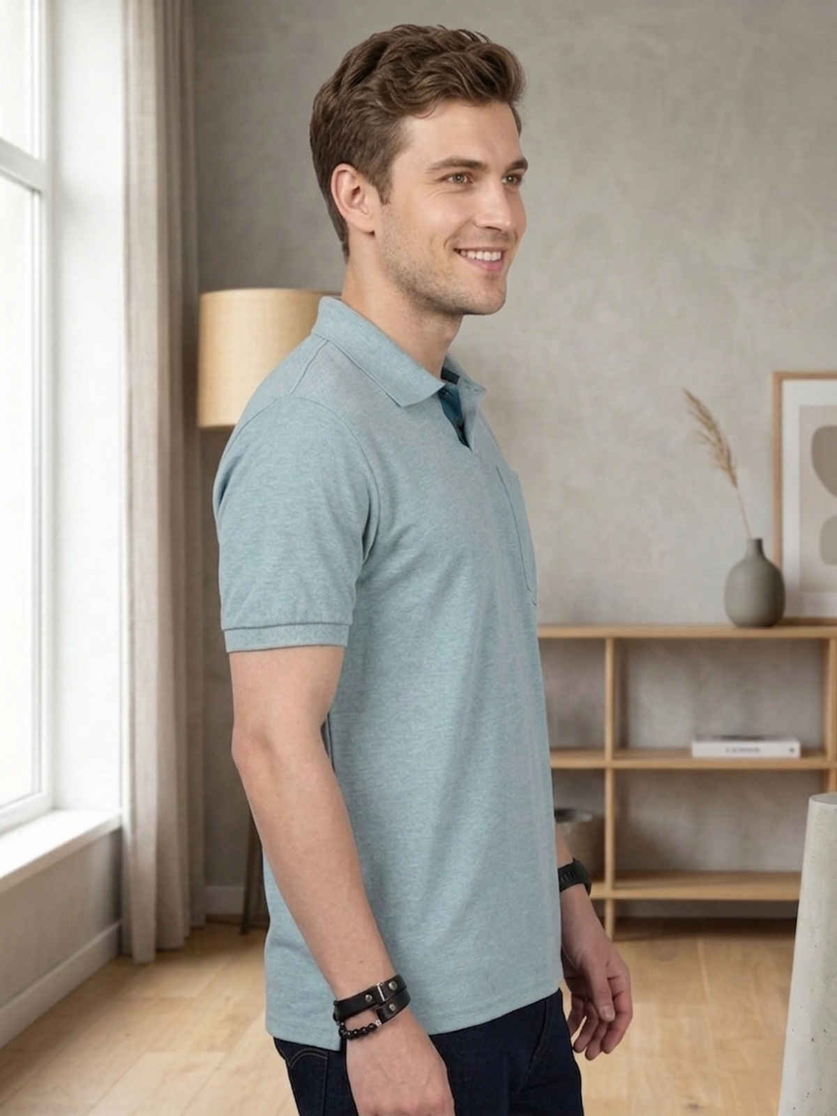 Lux Cozi Men's Solid Cotton Polo T-shirt with Pocket | Pal Green - XL