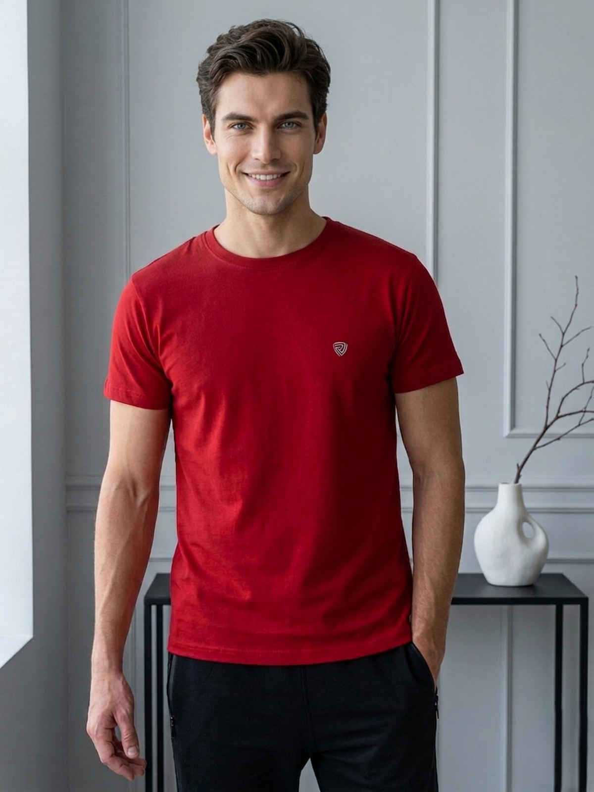 Lux Cozi Men s Ultimate Comfort & Style Round Neck Cotton T-shirt | Red | Size | L
