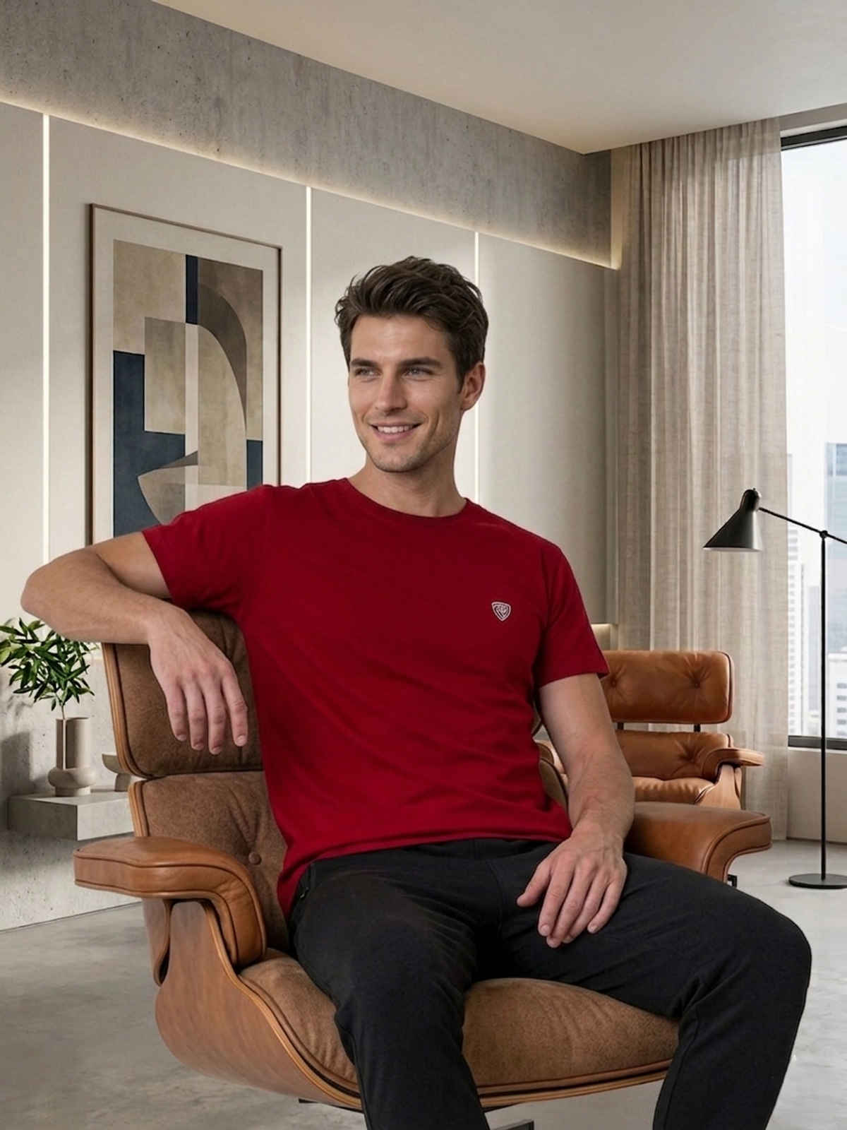 Lux Cozi Men s Ultimate Comfort & Style Round Neck Cotton T-shirt | Maroon | Size | XL