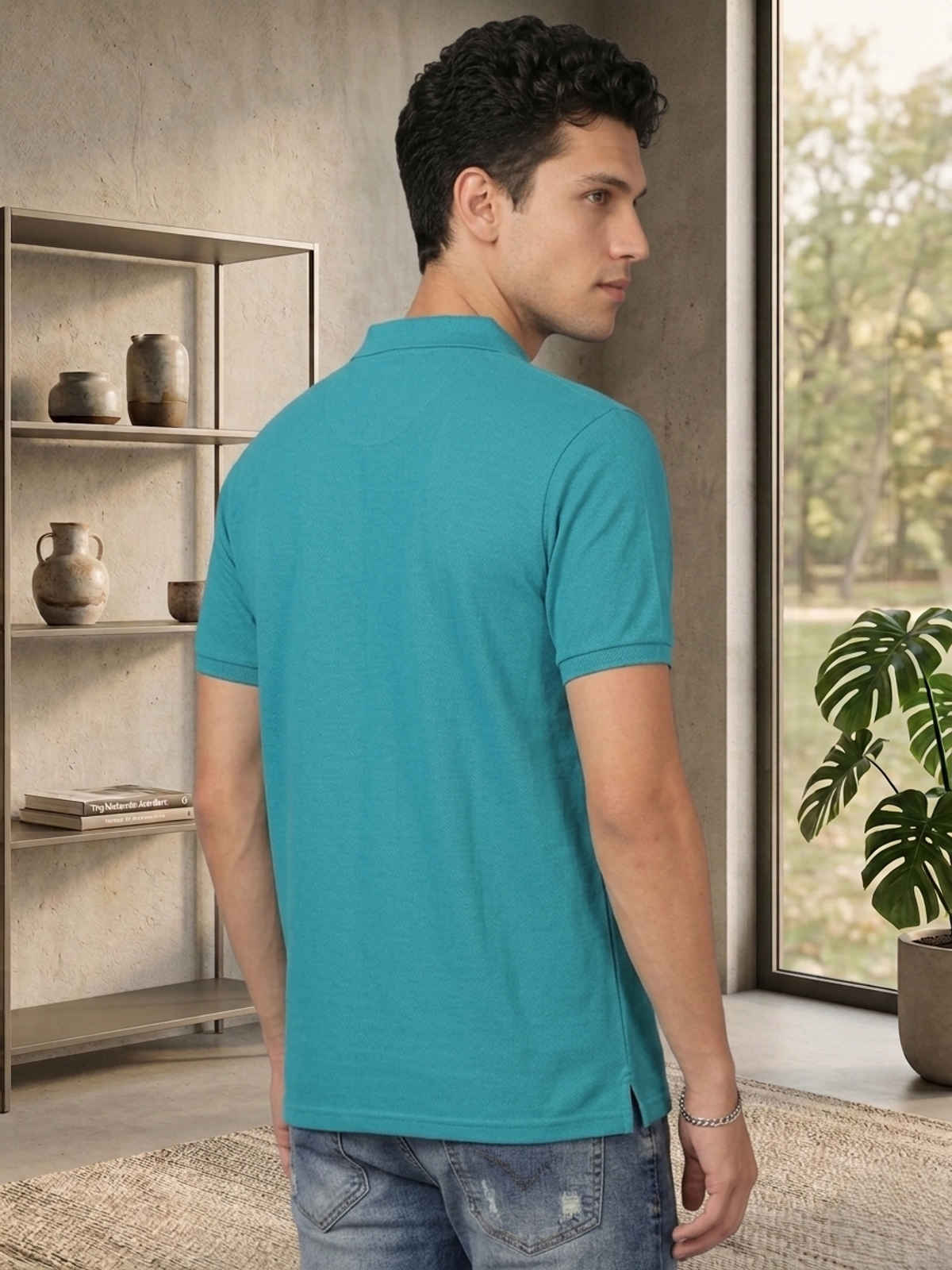 Lux Cozi Men's Solid Cotton Polo T-shirt with Pocket | Sea Green - XXL