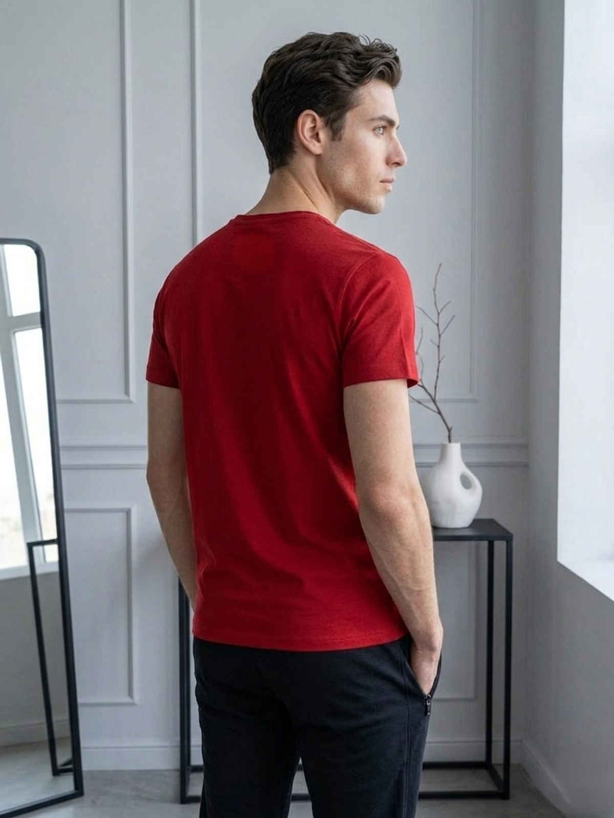 Lux Cozi Men s Ultimate Comfort & Style Round Neck Cotton T-shirt | Red | Size | L