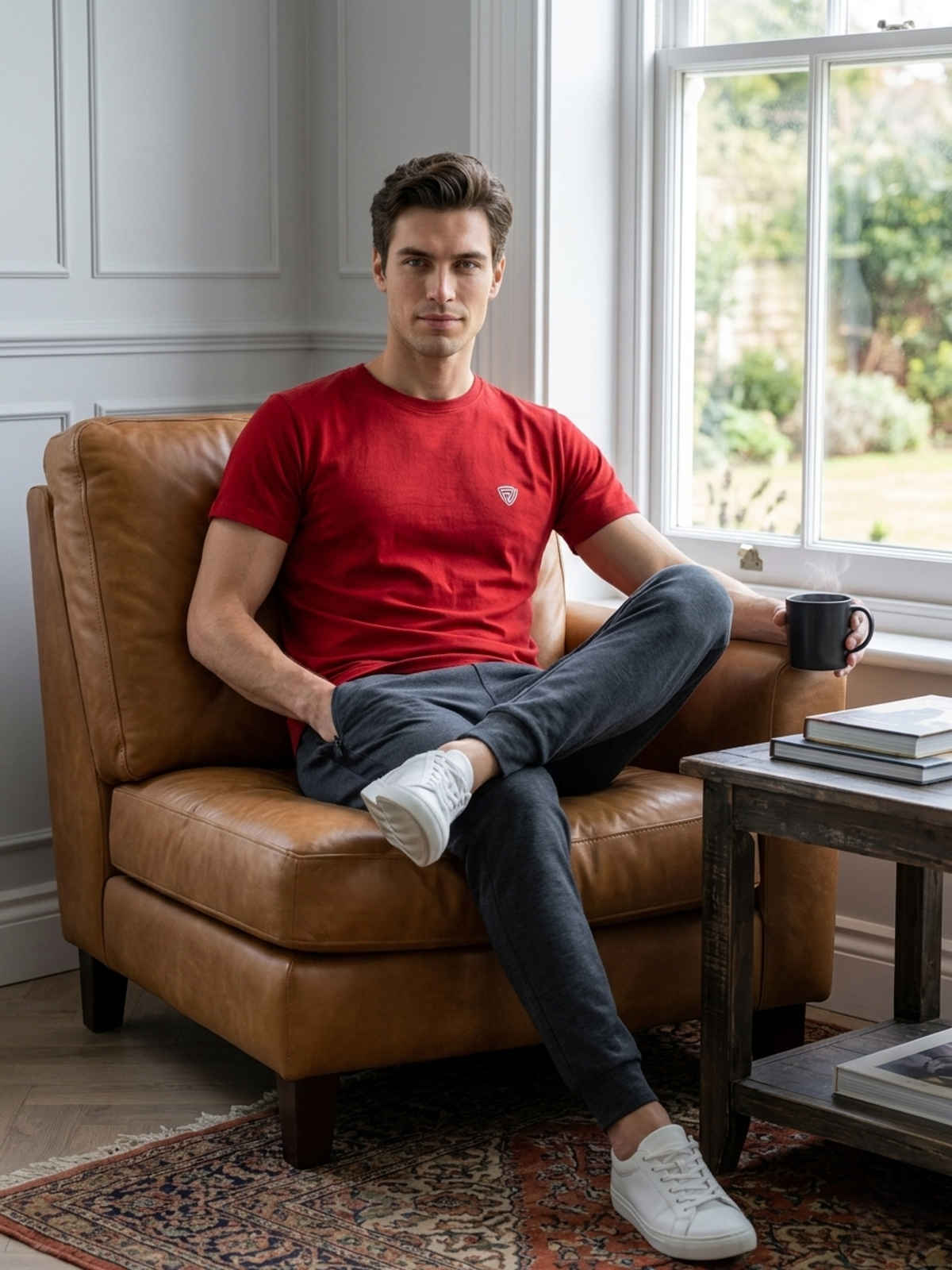 Lux Cozi Men s Ultimate Comfort & Style Round Neck Cotton T-shirt | Red | Size | L