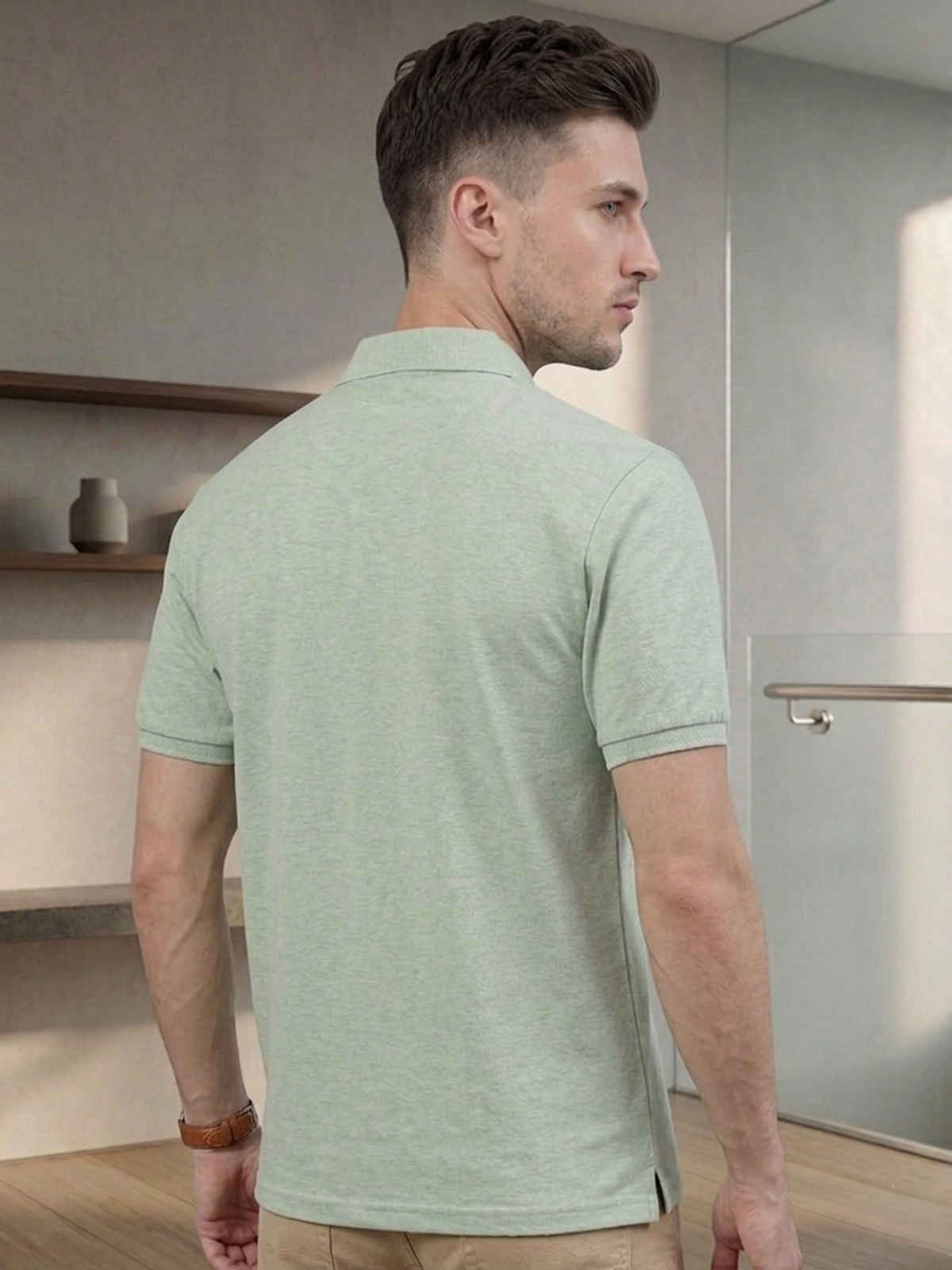 Lux Cozi Men's Solid Cotton Polo T-shirt with Pocket | Mint Green - M