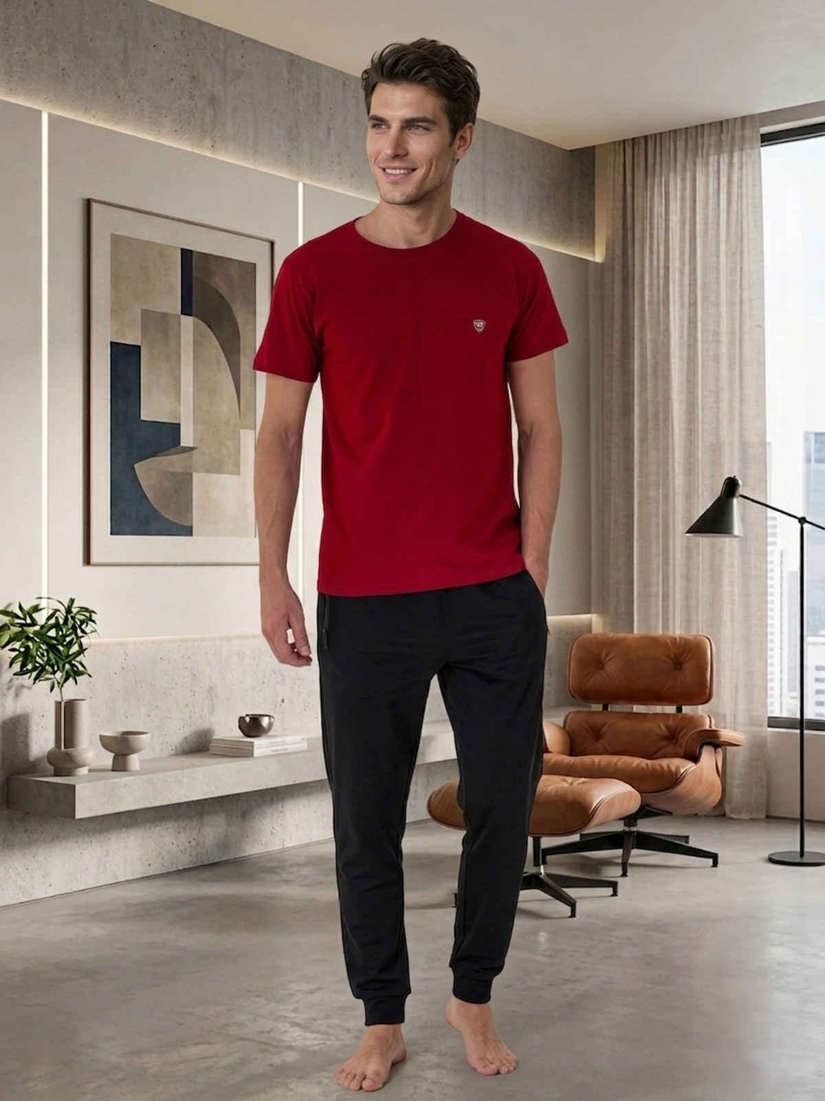 Lux Cozi Men s Ultimate Comfort & Style Round Neck Cotton T-shirt | Maroon | Size | XL