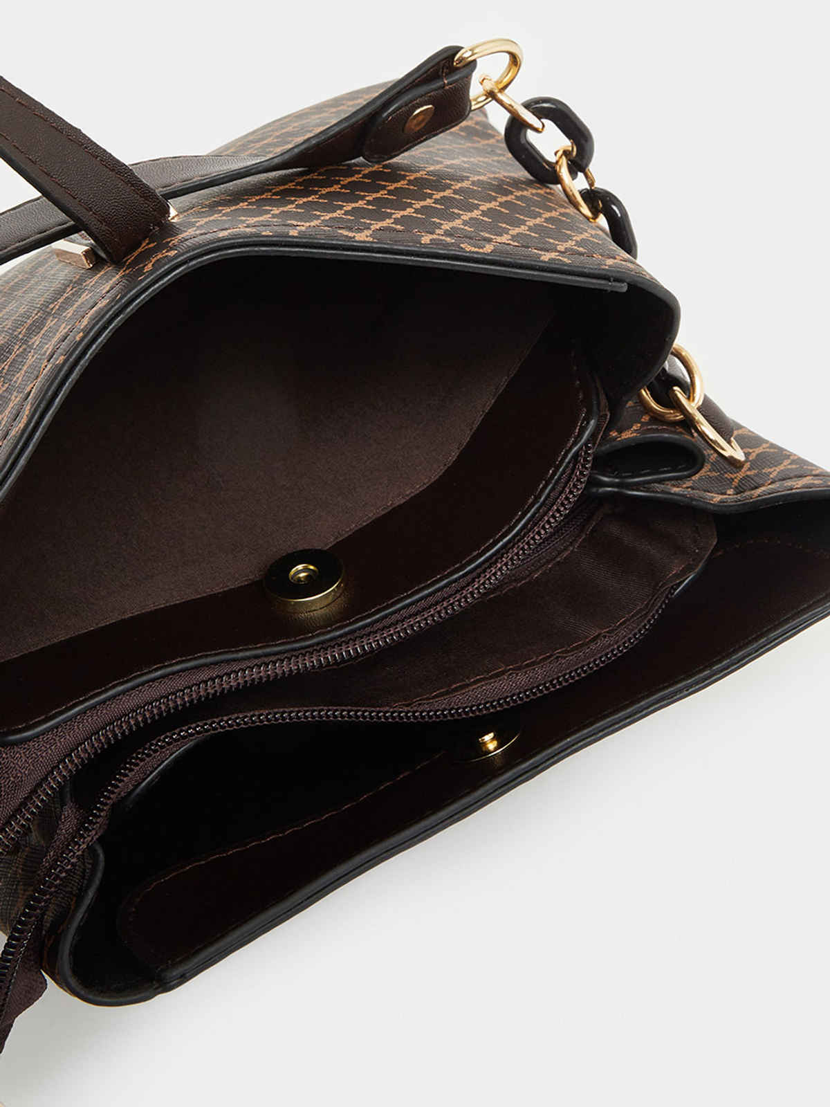 Styli Women's All Over Print Satchel Bag with Double Strap | Brown