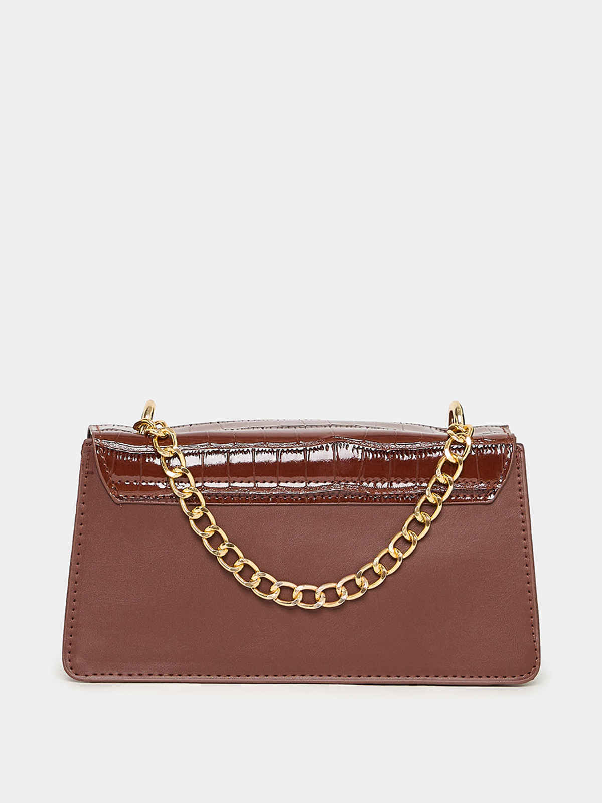 Styli Women's Croc Textured Flap Shoulder Satchel Bag | Brown