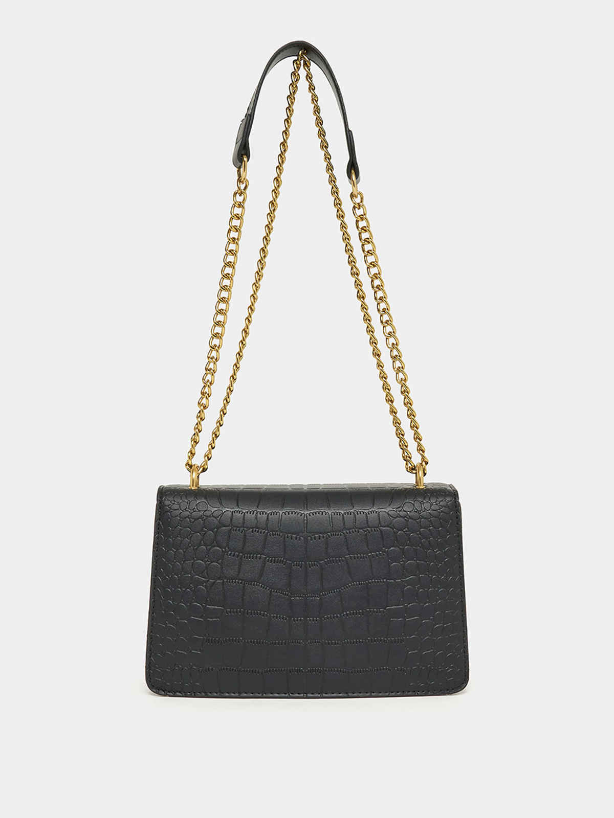 Styli Women's Metal Patch Design Textured Flap Shoulder Bag | Black