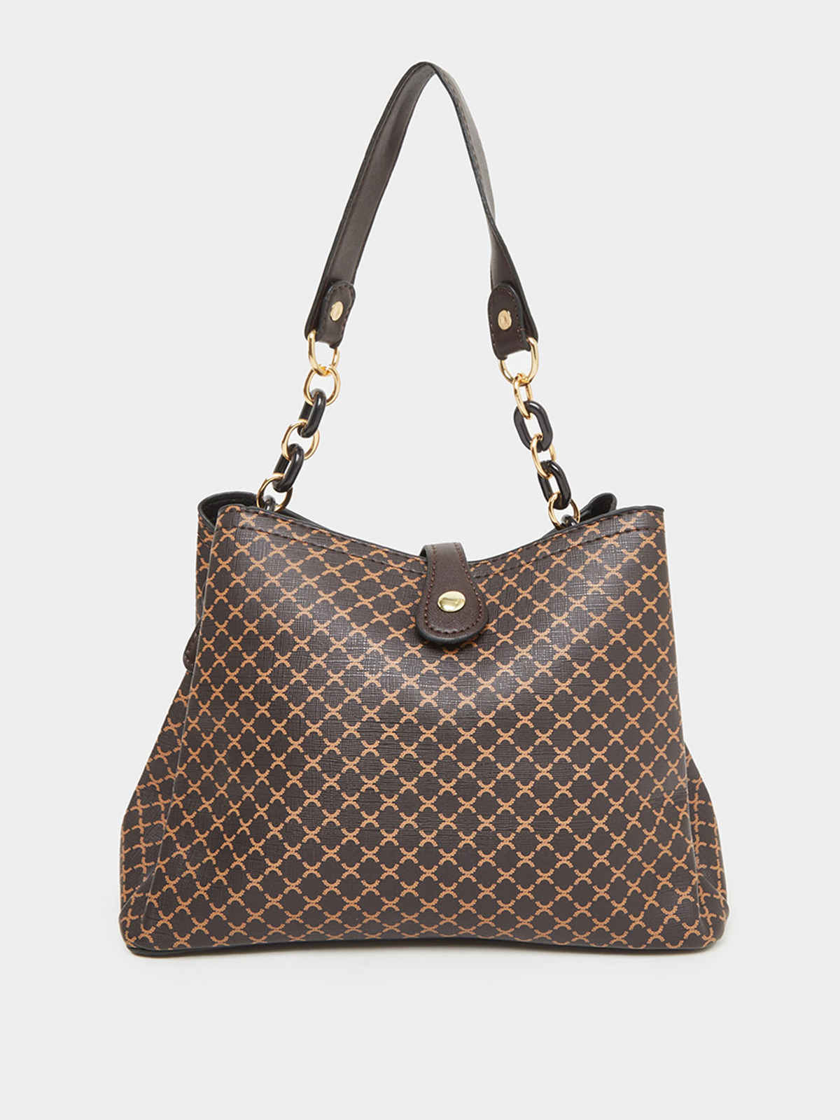 Styli Women's All Over Print Satchel Bag with Double Strap | Brown