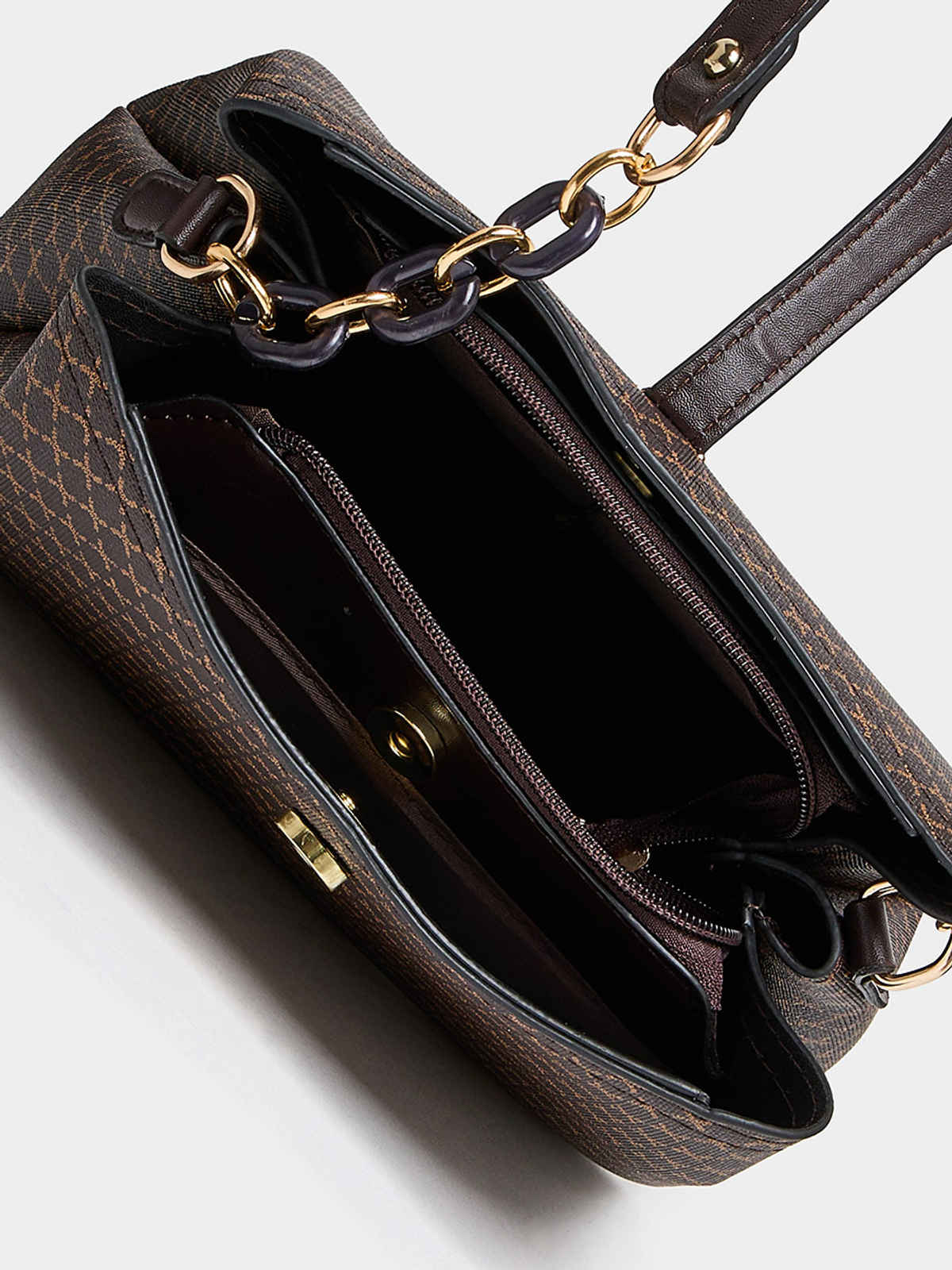 Styli Women's All Over Print Satchel Bag with Double Strap | Brown