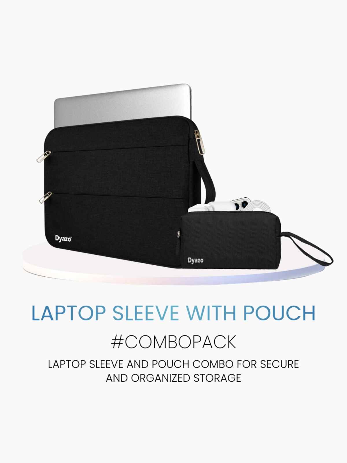 Dyazo Water Resistant Laptop Sleeve with Charger Pouch | 15 to 15.6 Inch | Black