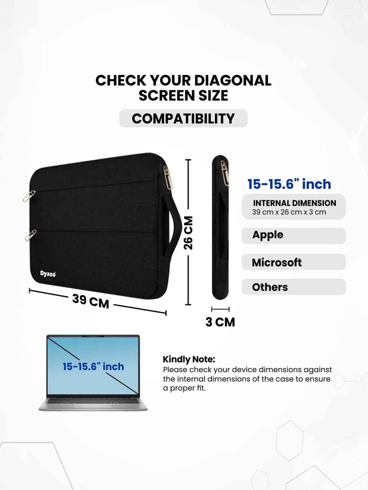 Dyazo Water Resistant Laptop Sleeve with Charger Pouch | 15 to 15.6 Inch | Black