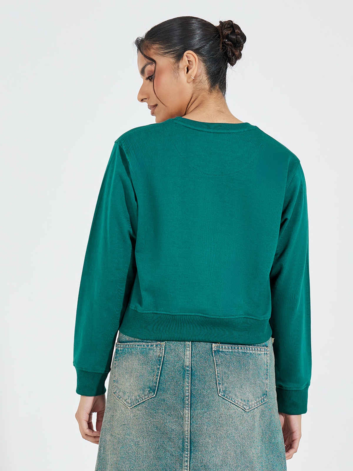 Styli Women's Regular Fit Short Length Sweatshirt Embroidery | Teal - XL