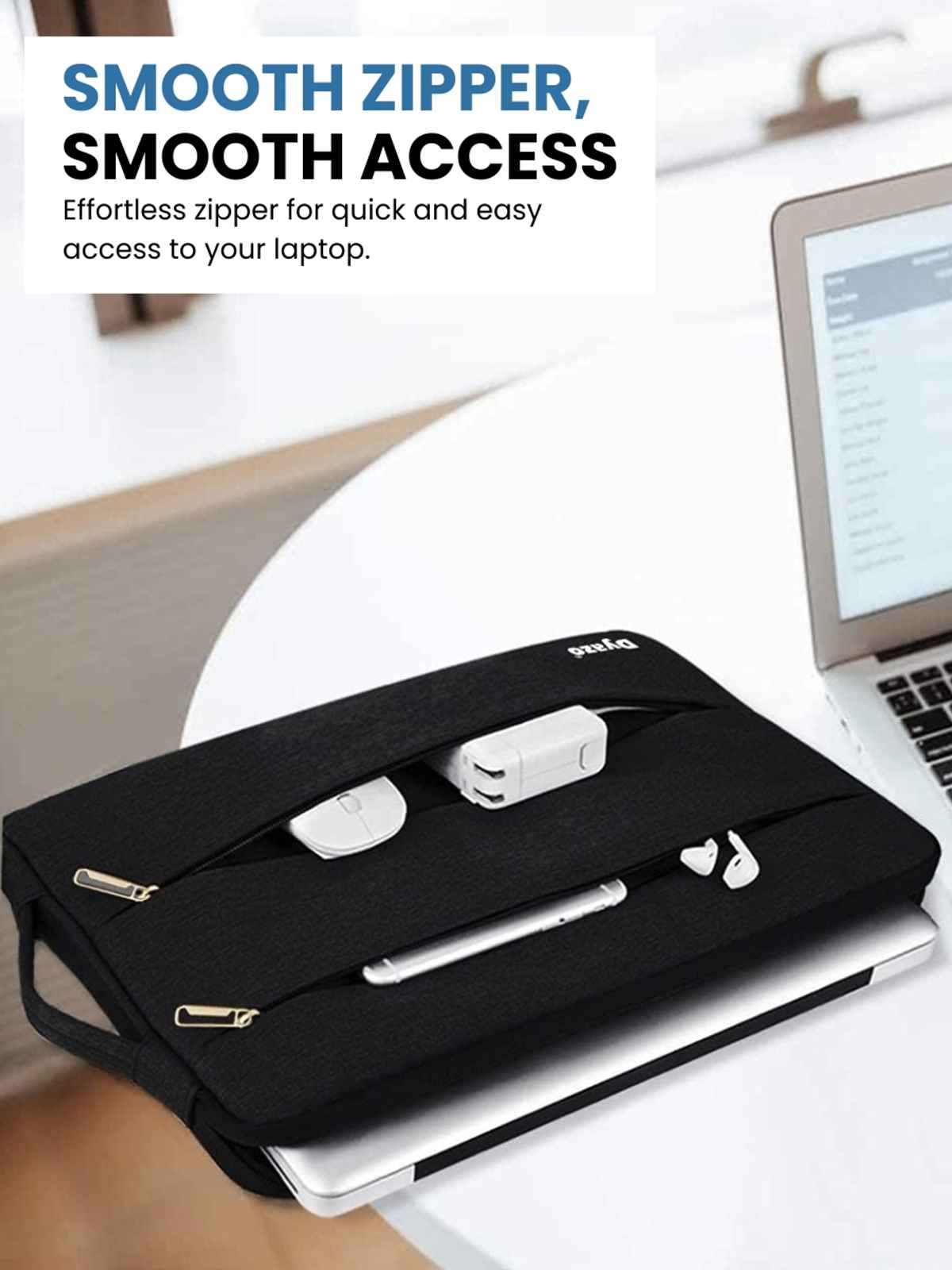 Dyazo Water Resistant Laptop Sleeve with Charger Pouch | 15 to 15.6 Inch | Black