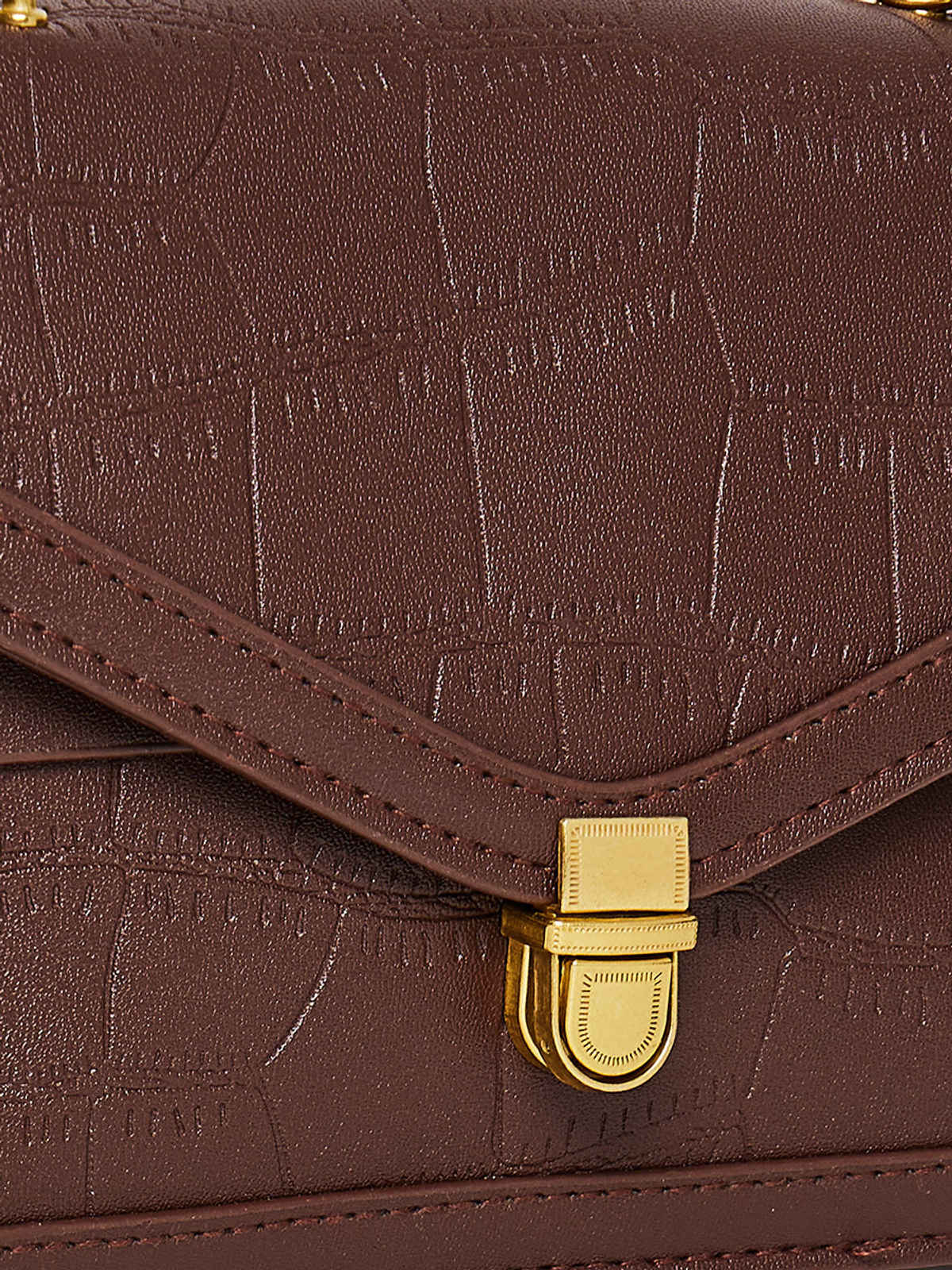 Styli Women's Croc Skin Push Lock Shoulder Satchel Bag | Brown