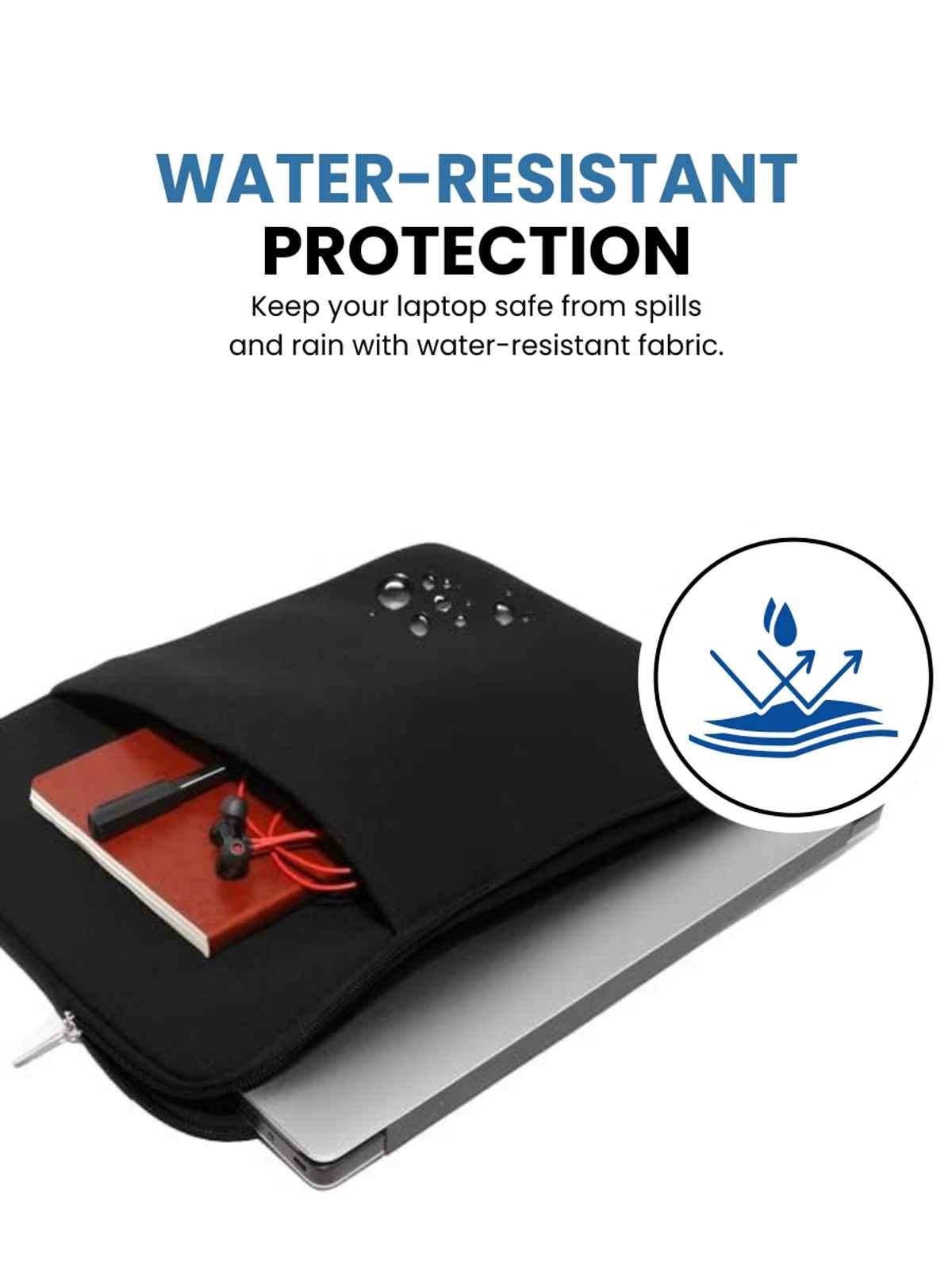 Dyazo Shockproof Neoprene Laptop Sleeve with Pocket | 15.6 Inch | Black