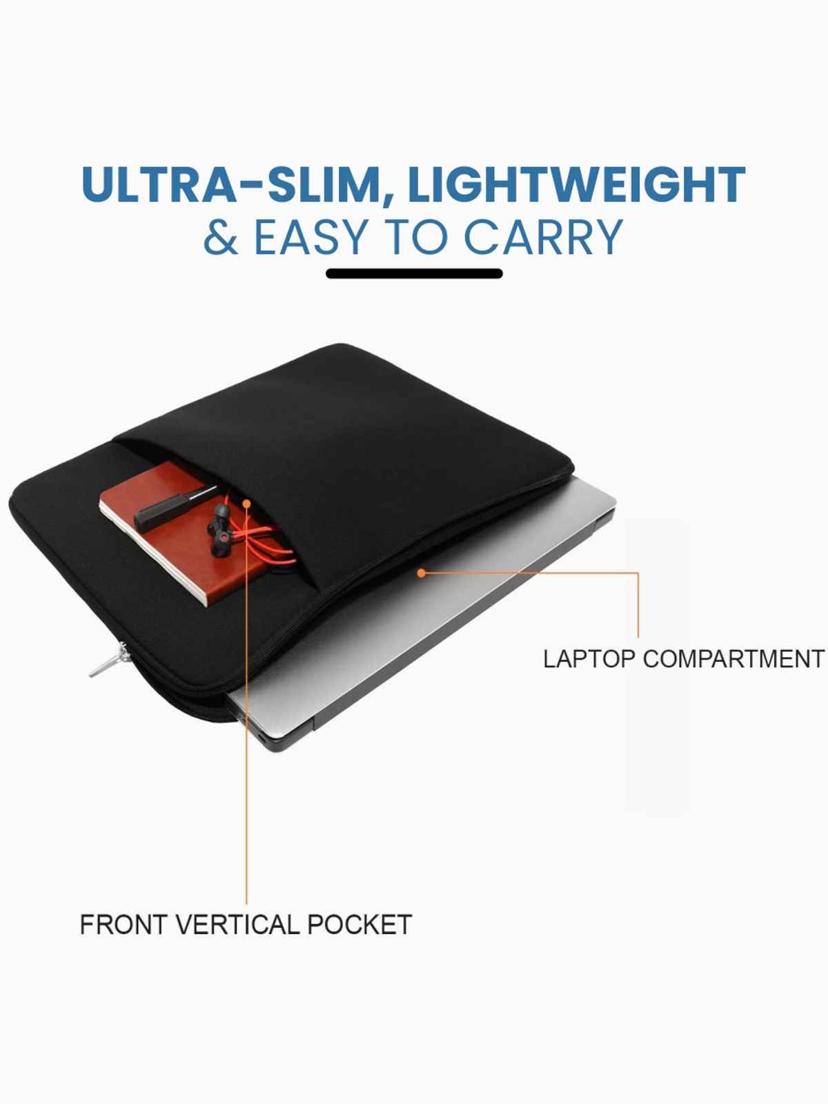 Dyazo Shockproof Neoprene Laptop Sleeve with Pocket | 15.6 Inch | Black