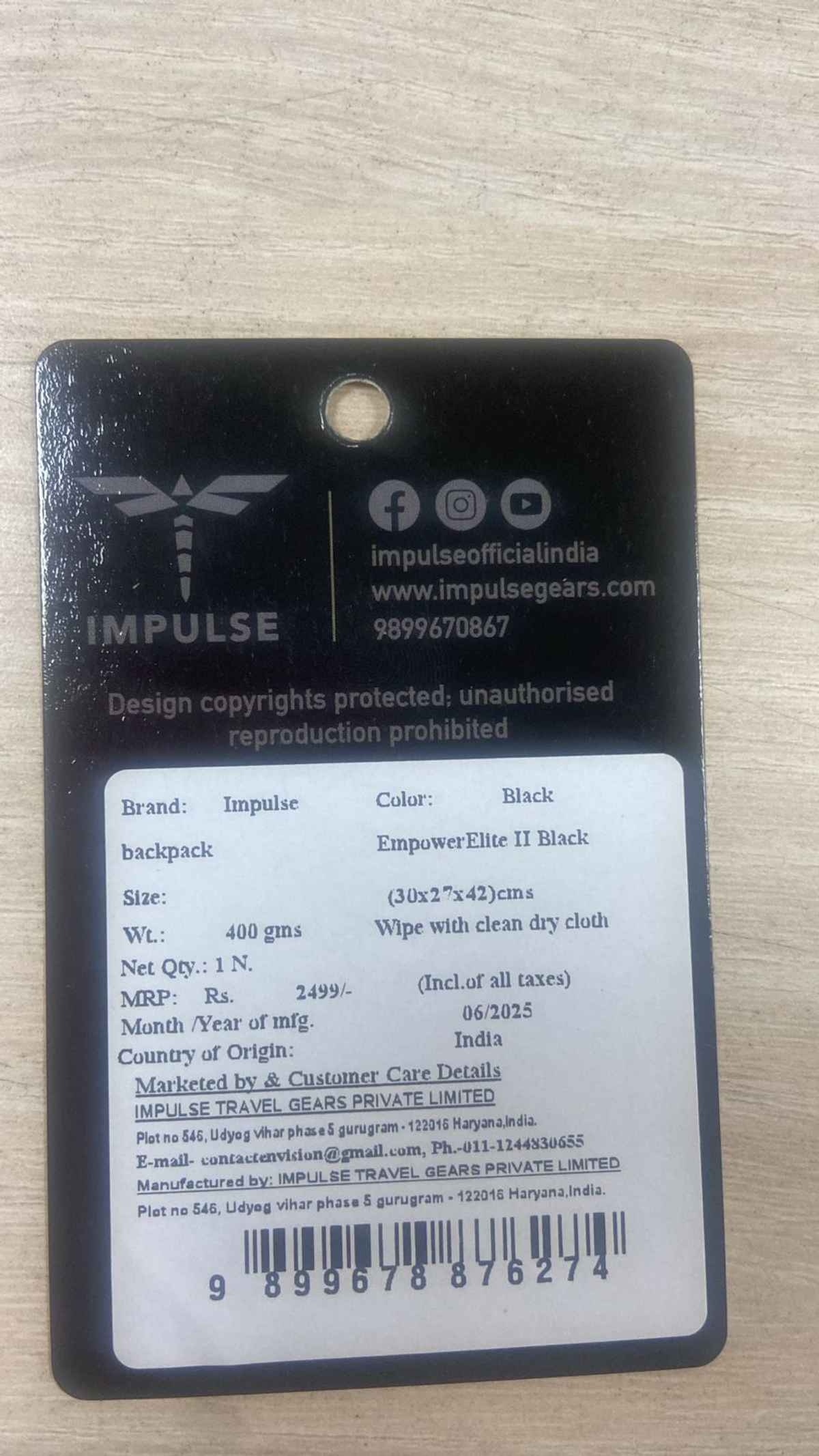 Impulse EmpowerElite II Slim Laptop Backpack with USB Charging | Black - 25 L