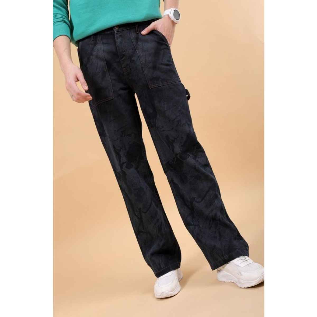 The Indian Garage Co Men's G371 Baggy Fit Solid Casual Jeans | Dark Blue | 30