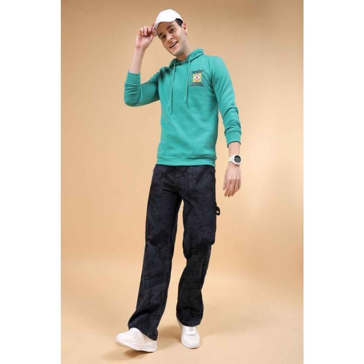 The Indian Garage Co Men's G371 Baggy Fit Solid Casual Jeans | Dark Blue | 30