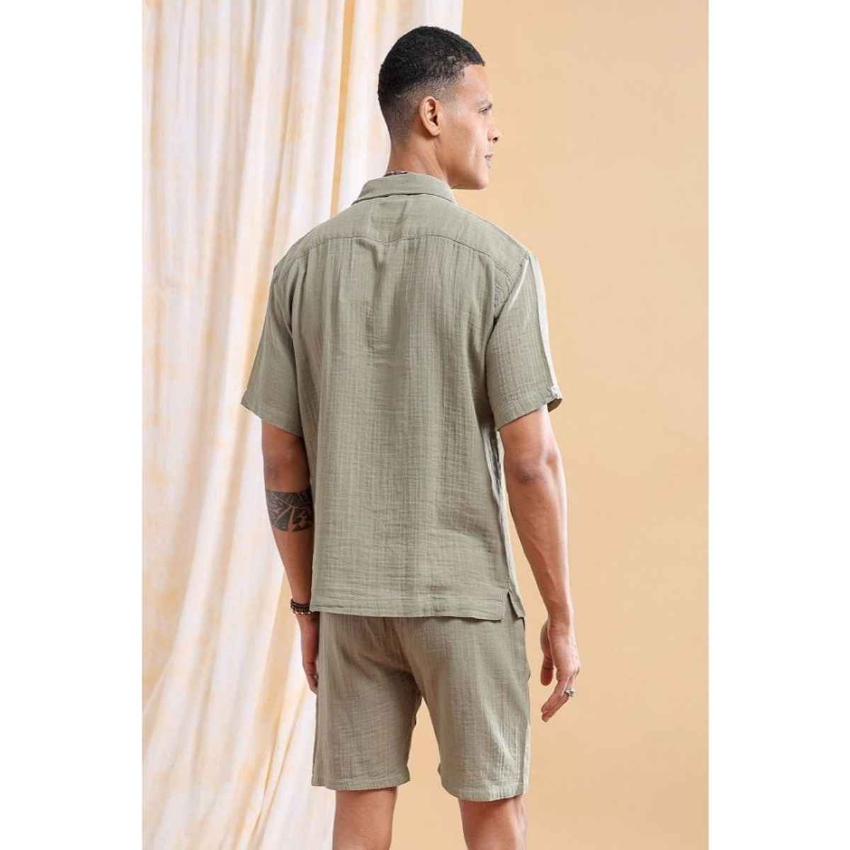 The Indian Garage Co Men | Regular Solid Resort Shirt And Boxers | Sage Green | M