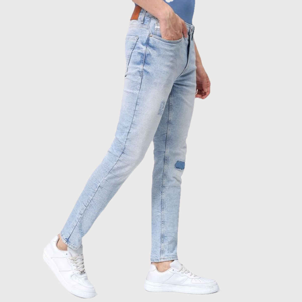 The Indian Garage Co Men's Slim Fit Solid Casual Regular Jeans | Blue | 28