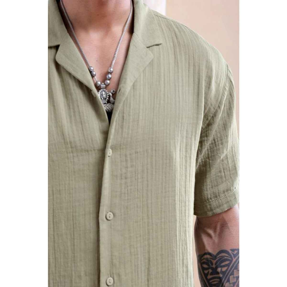 The Indian Garage Co Men | Regular Solid Resort Shirt And Boxers | Sage Green | L