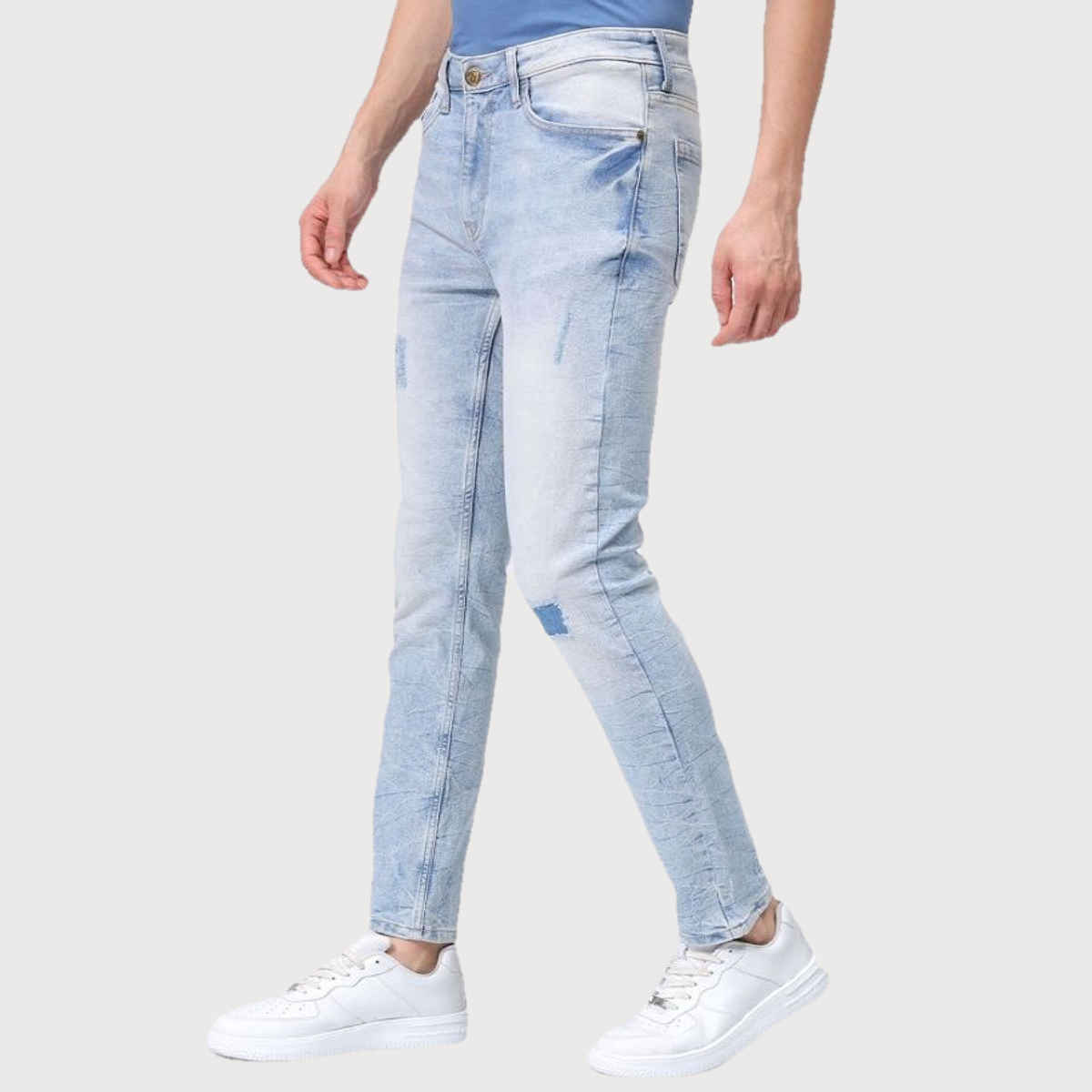 The Indian Garage Co Men's Slim Fit Solid Casual Regular Jeans | Blue | 28