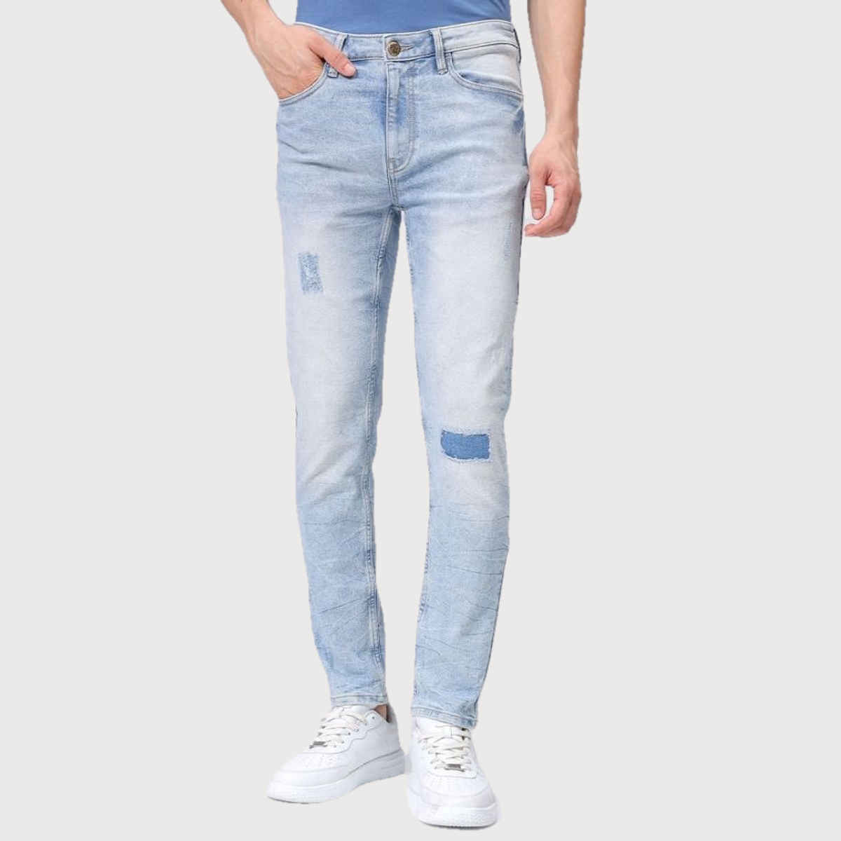 The Indian Garage Co Men's Slim Fit Solid Casual Regular Jeans | Blue | 28