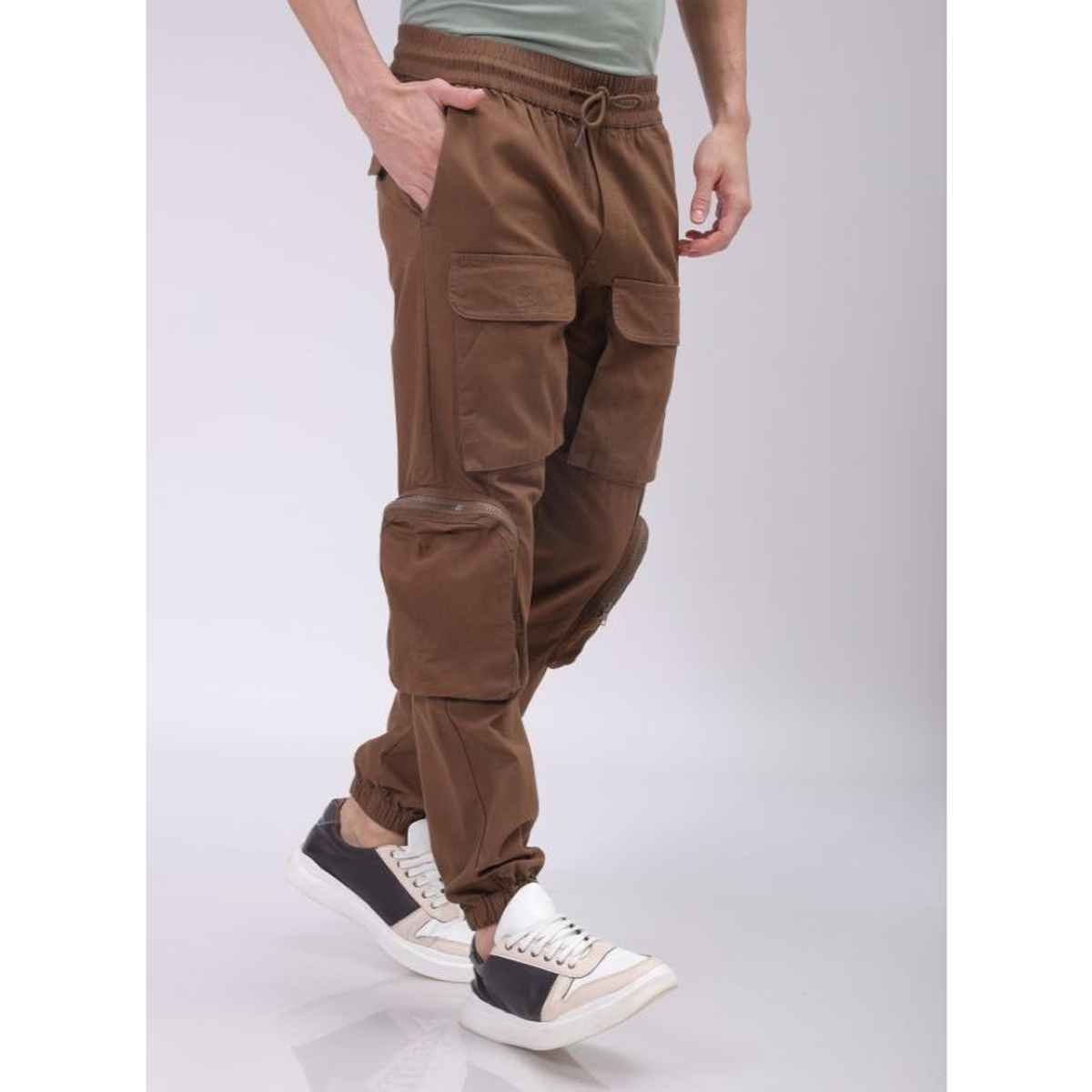 The Indian Garage Co Men's Regular Solid Casual Cargo | Coffee Brown - 32