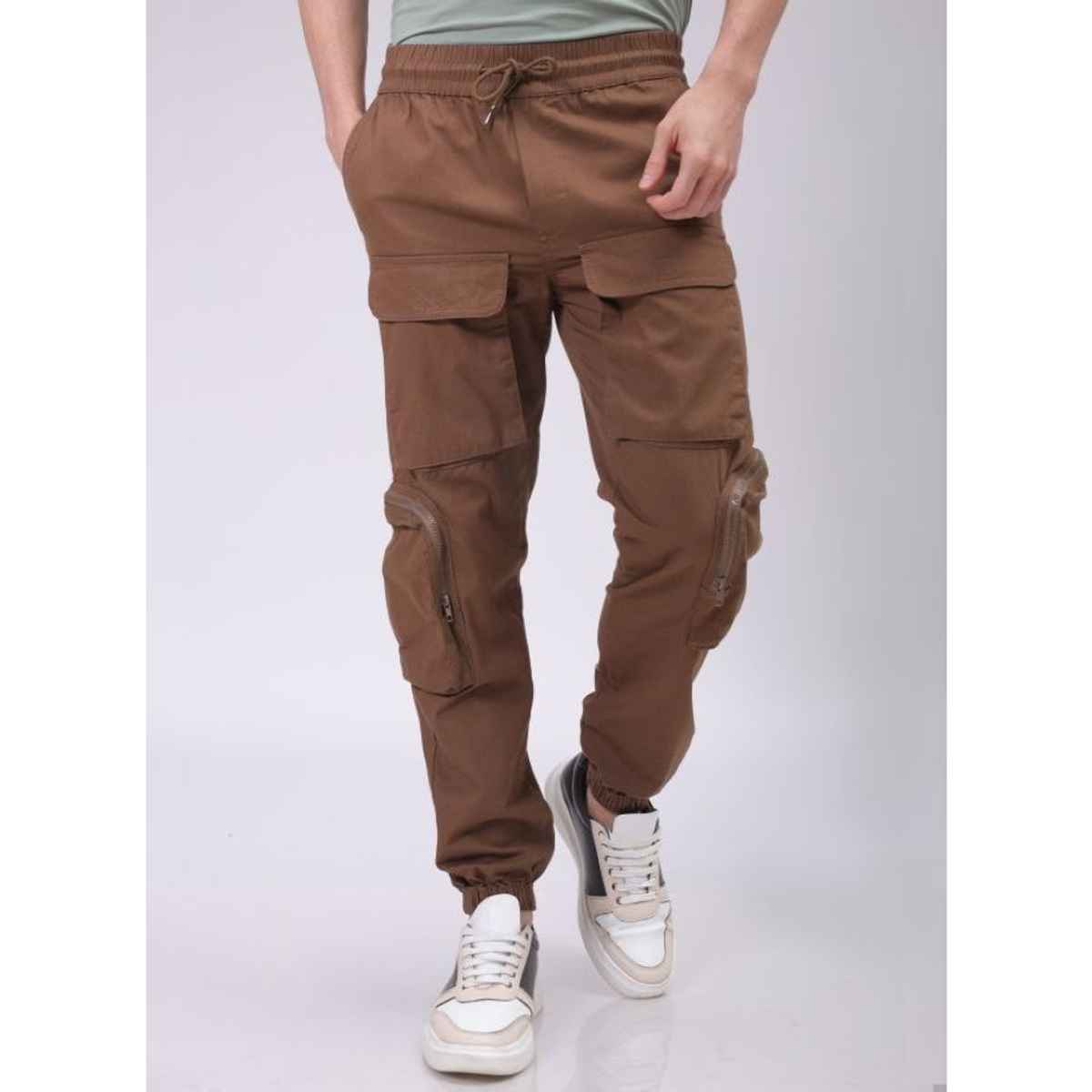 The Indian Garage Co Men's Regular Solid Casual Cargo | Coffee Brown - 32