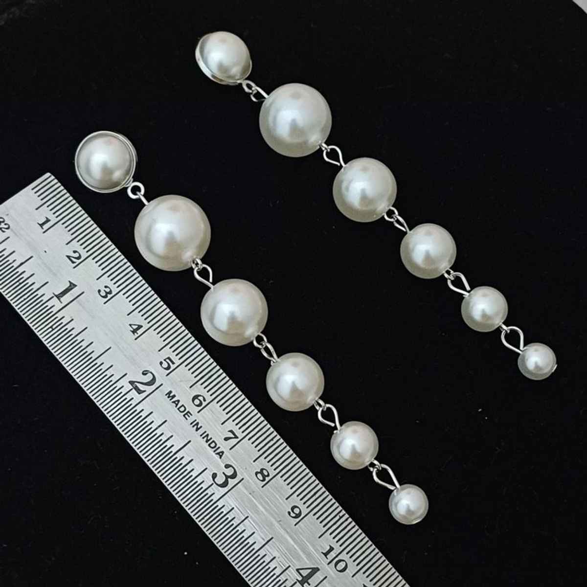 Long Moti Earrings Silver