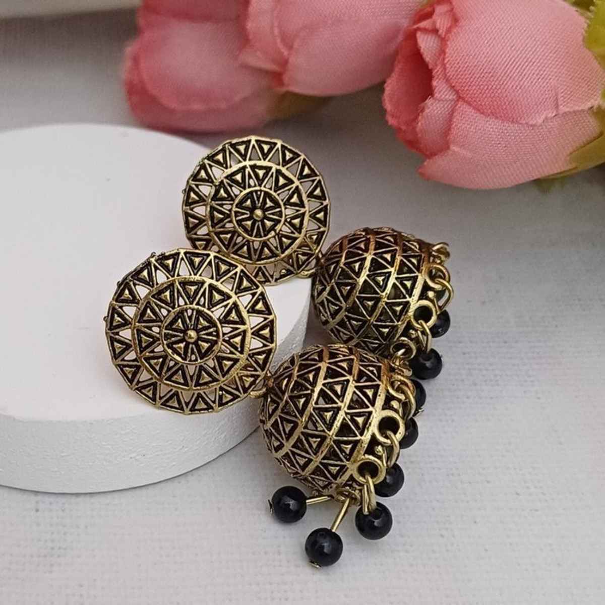 Oxidised Women'S Small Jhumka Earrings Gold