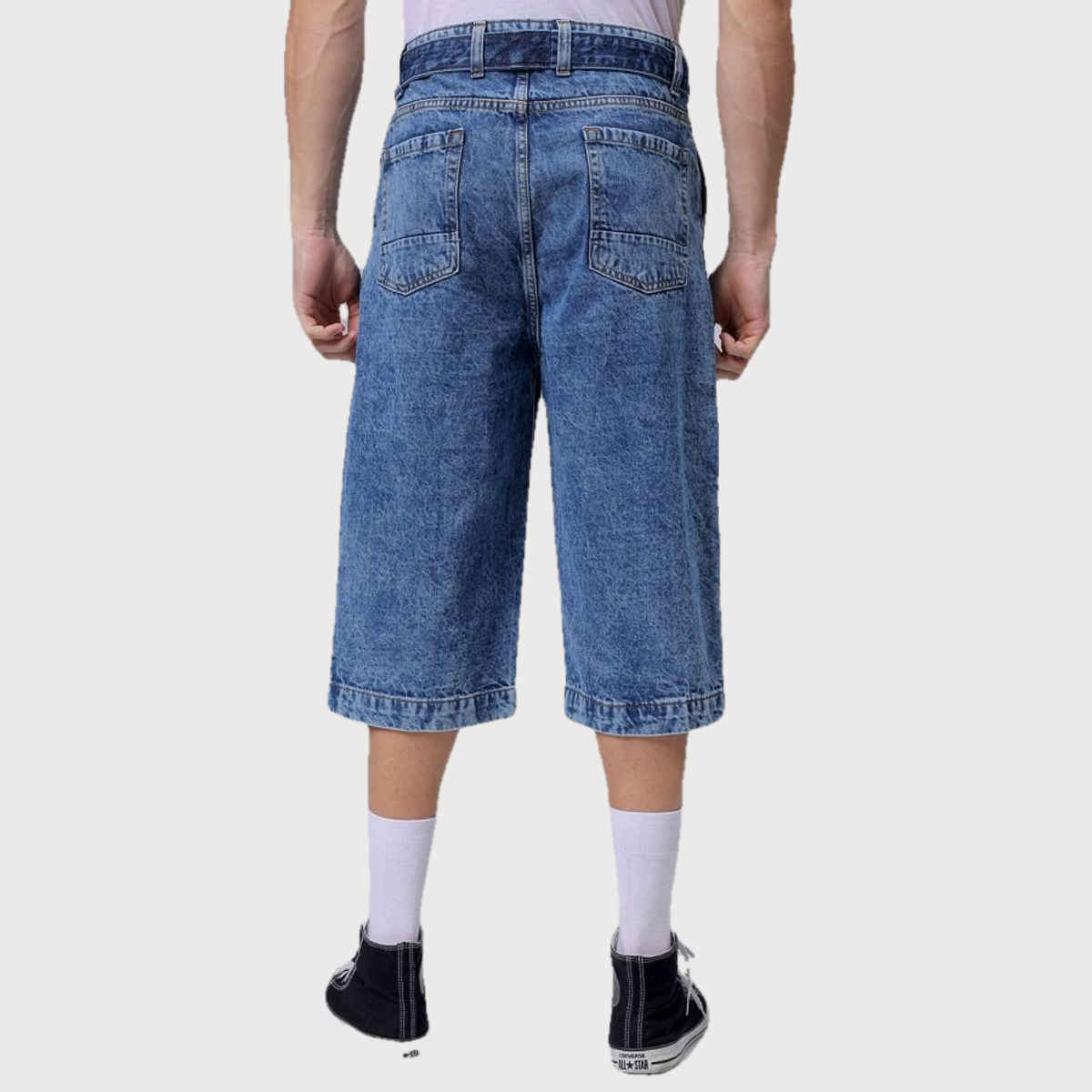 The Indian Garage Co Men's Loose Solid Street Capri Jeans | Blue - 32