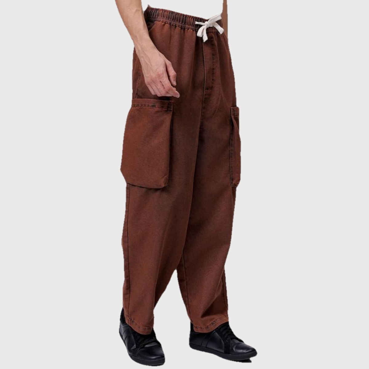 The Indian Garage Co Men | G719 Cargo Harem Solid Street Denim Harem Pants | Sepia | 32