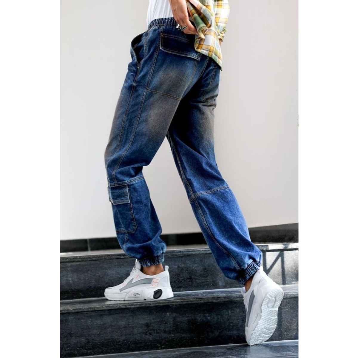 The Indian Garage Co Men's Loose Fit Solid Casual Denim Joggers | Midnight Blue | 34