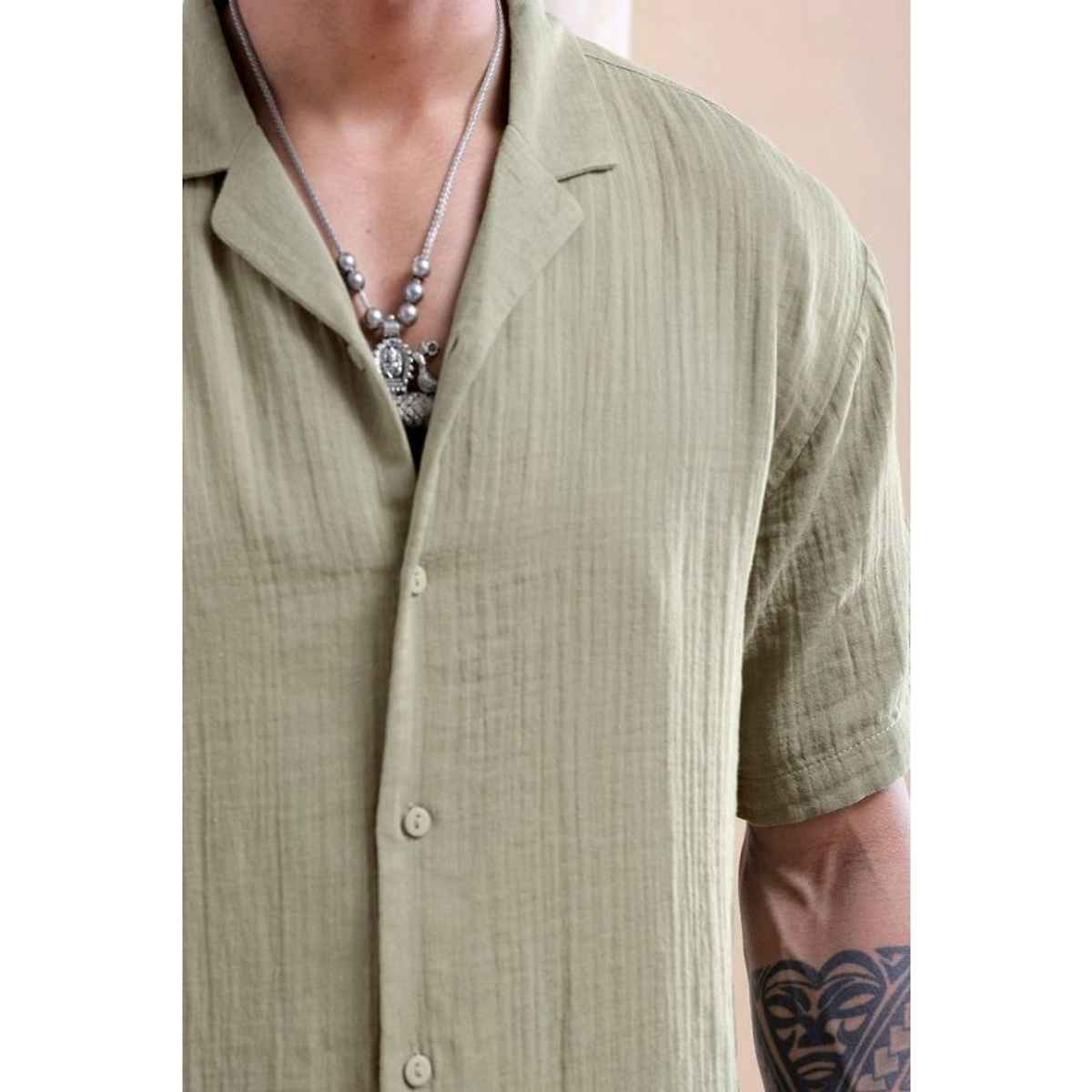 The Indian Garage Co Men | Regular Solid Resort Shirt And Boxers | Sage Green | M