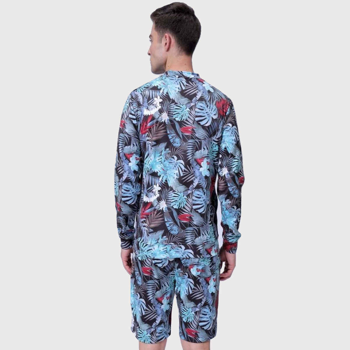 The Indian Garage Co Men | Regular Fit Tropical Casual Crew Neck Sweatshirt & Shorts | Black | 2XL
