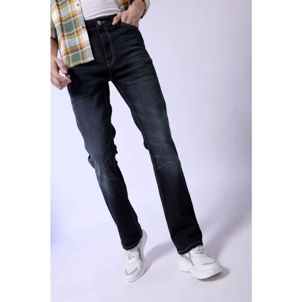 The Indian Garage Co Men's G-Noah Boot Cut Fit Solid Casual Bootcut Jeans | Dark Blue | 32