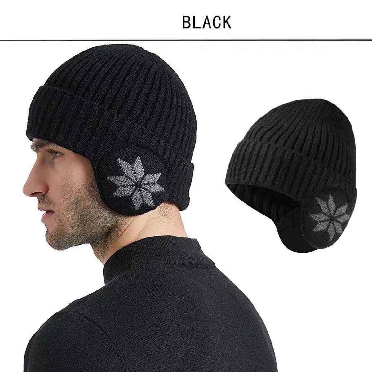 Infispace Winter Woolen Unisex Earmuff Beanie Knitted Cap Neck Warmer | Black
