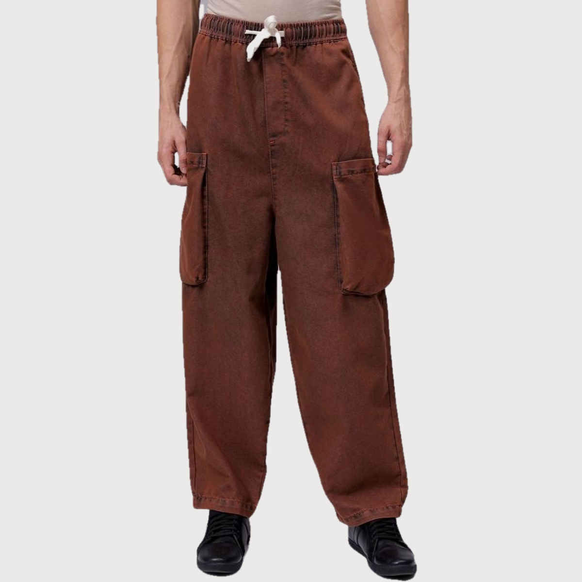 The Indian Garage Co Men | G719 Cargo Harem Solid Street Denim Harem Pants | Sepia | 32