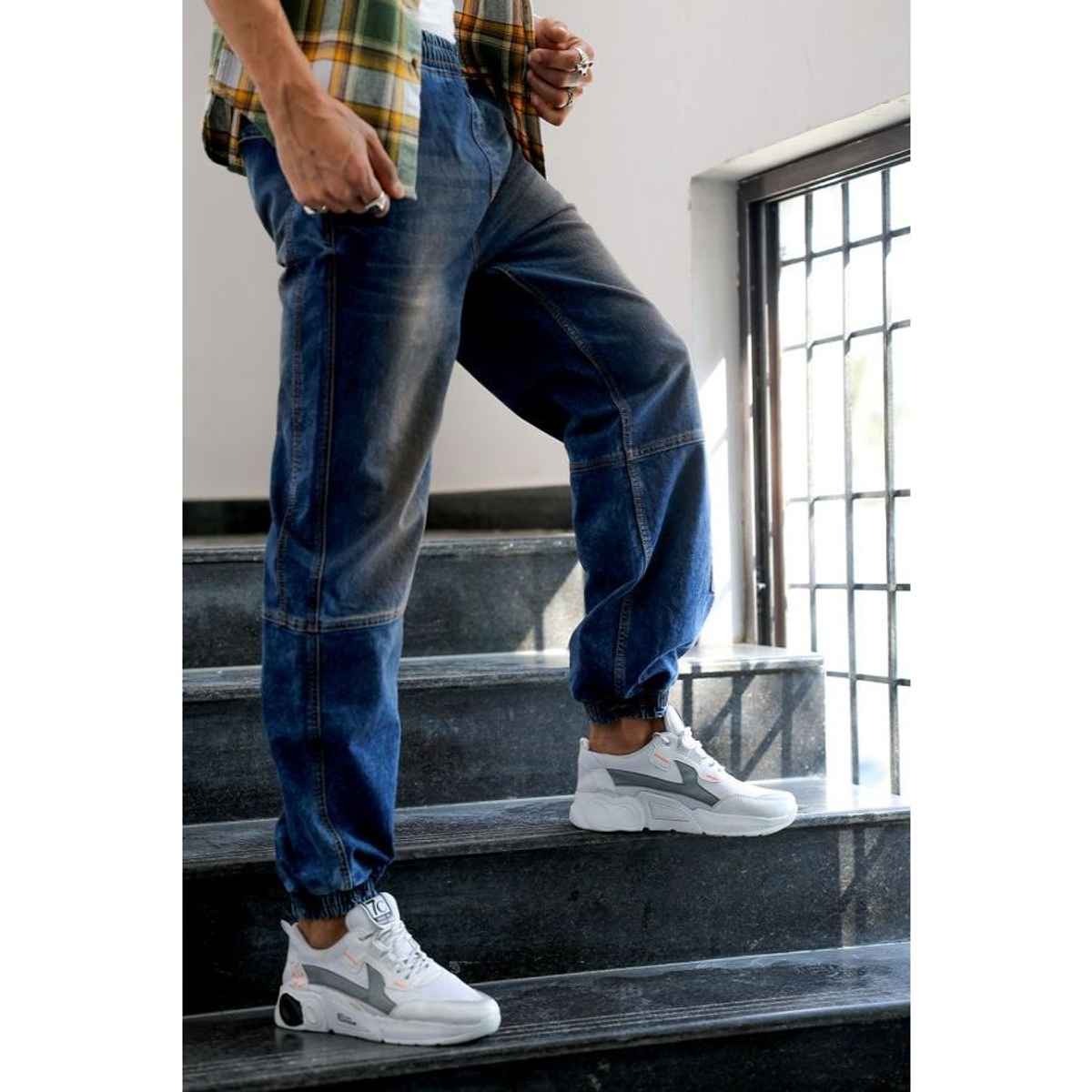 The Indian Garage Co Men's Loose Fit Solid Casual Denim Joggers | Midnight Blue | 34