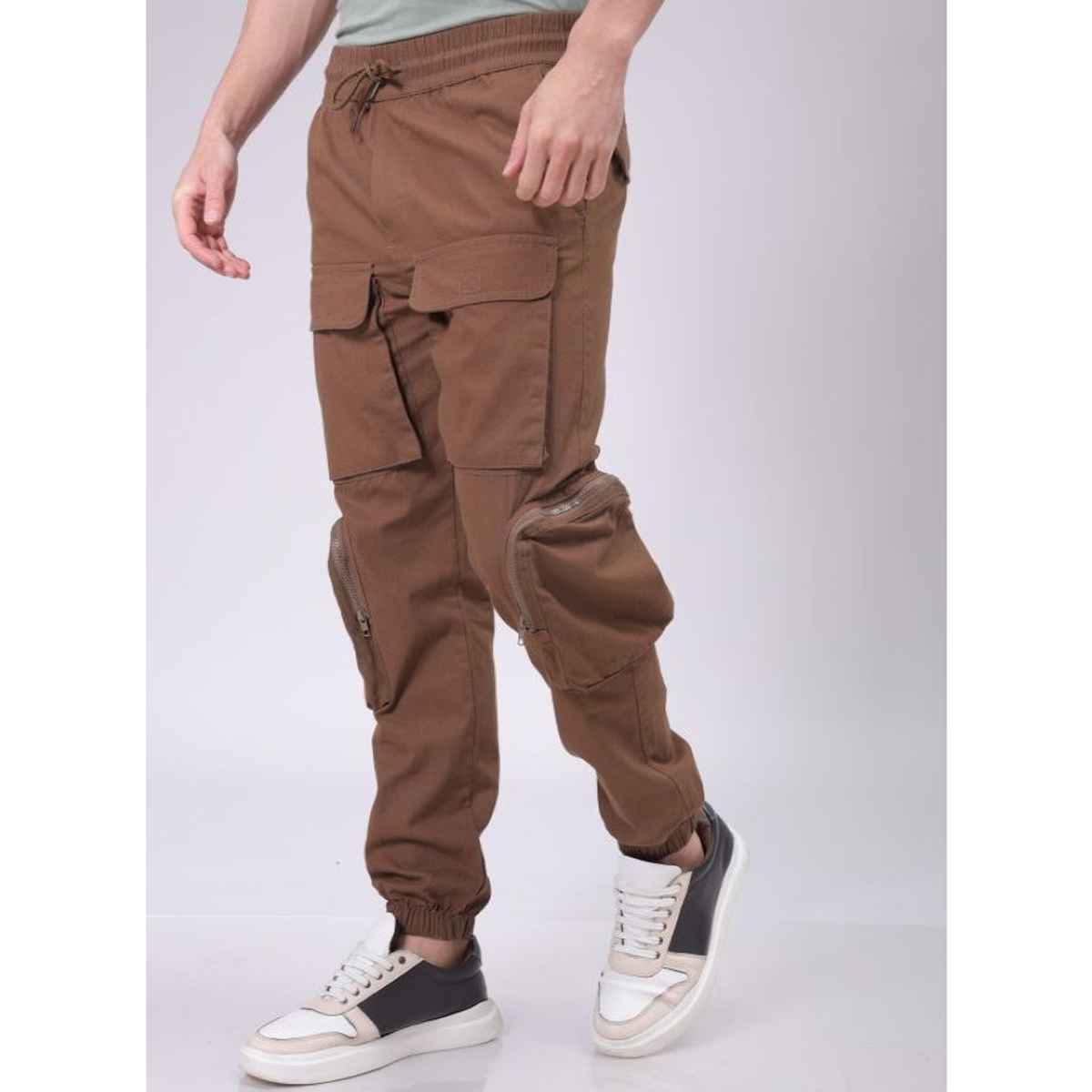 The Indian Garage Co Men's Regular Solid Casual Cargo | Coffee Brown - 32